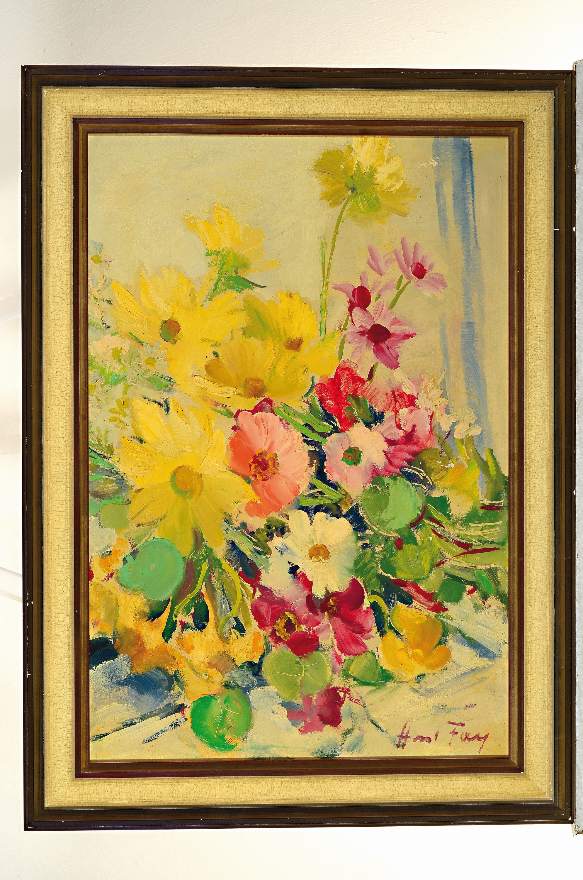 Detail k: Hanns Fay, 1888 Frankenthal-1957 Neustadt, Blumenstillleben, Öl/Hartfaser, rechts unten sign., ca. 65x45cm, R. ca. 75x55cm