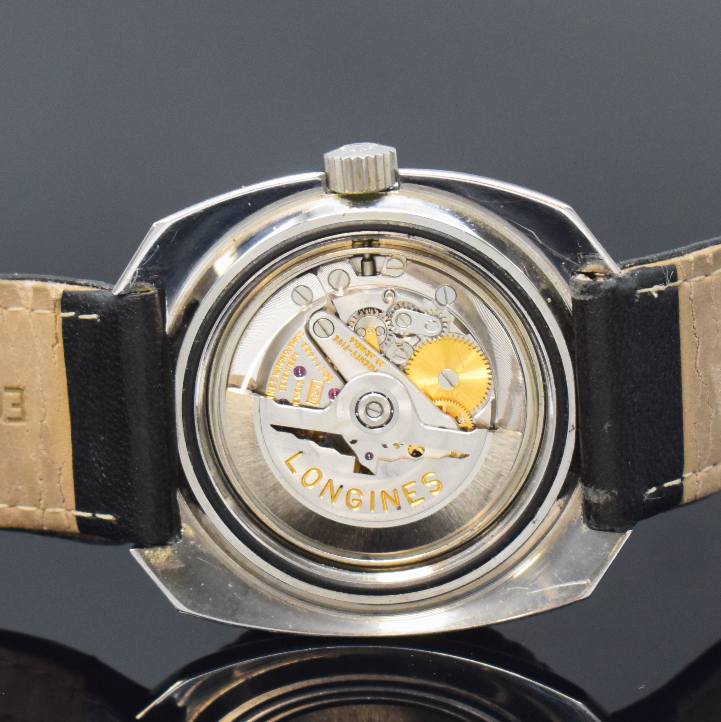 Detail d: LONGINES Ultra-Chron seltene Taucheruhr Referenz 7979-2 in Stahl, Schweiz um 1970, Automatik, verschr. Geh., eins. drehbare Lünette m. 60er-Tlg., ...
