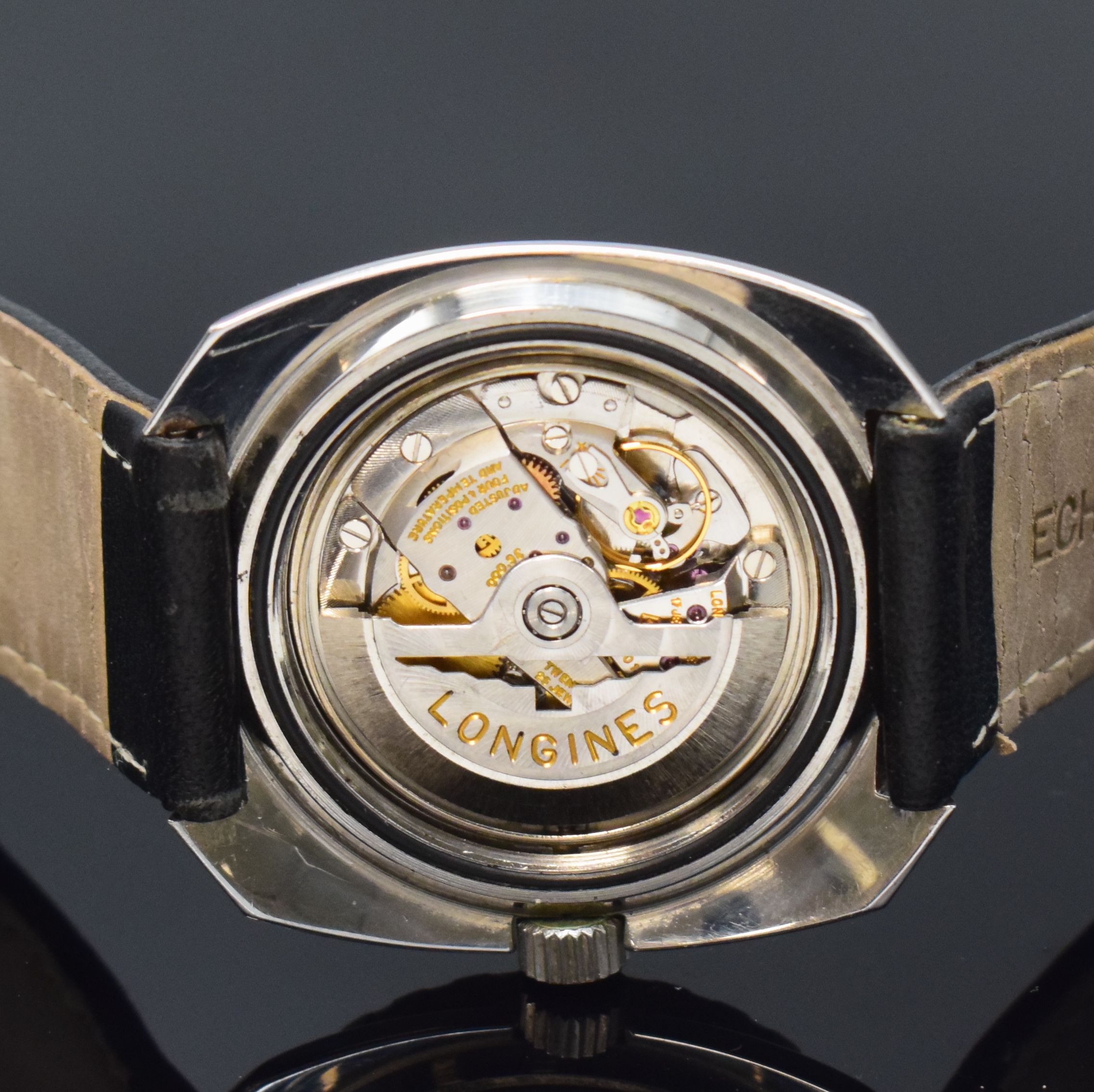 Detail e: LONGINES Ultra-Chron seltene Taucheruhr Referenz 7979-2 in Stahl, Schweiz um 1970, Automatik, verschr. Geh., eins. drehbare Lünette m. 60er-Tlg., ...