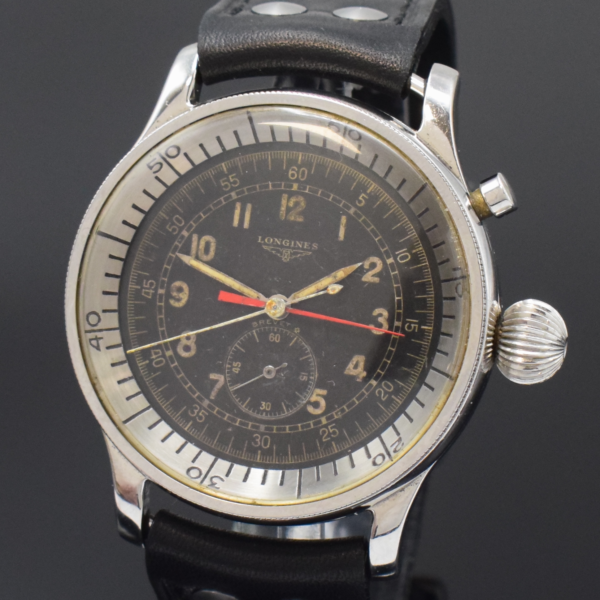 Detail a: LONGINES sehr seltener, grosser Flyback Flieger-Chronograph der israelischen Luftwaffe in Stahl, Schweiz lt. Stammbuchauszug verk.1960, Handaufzug, ...