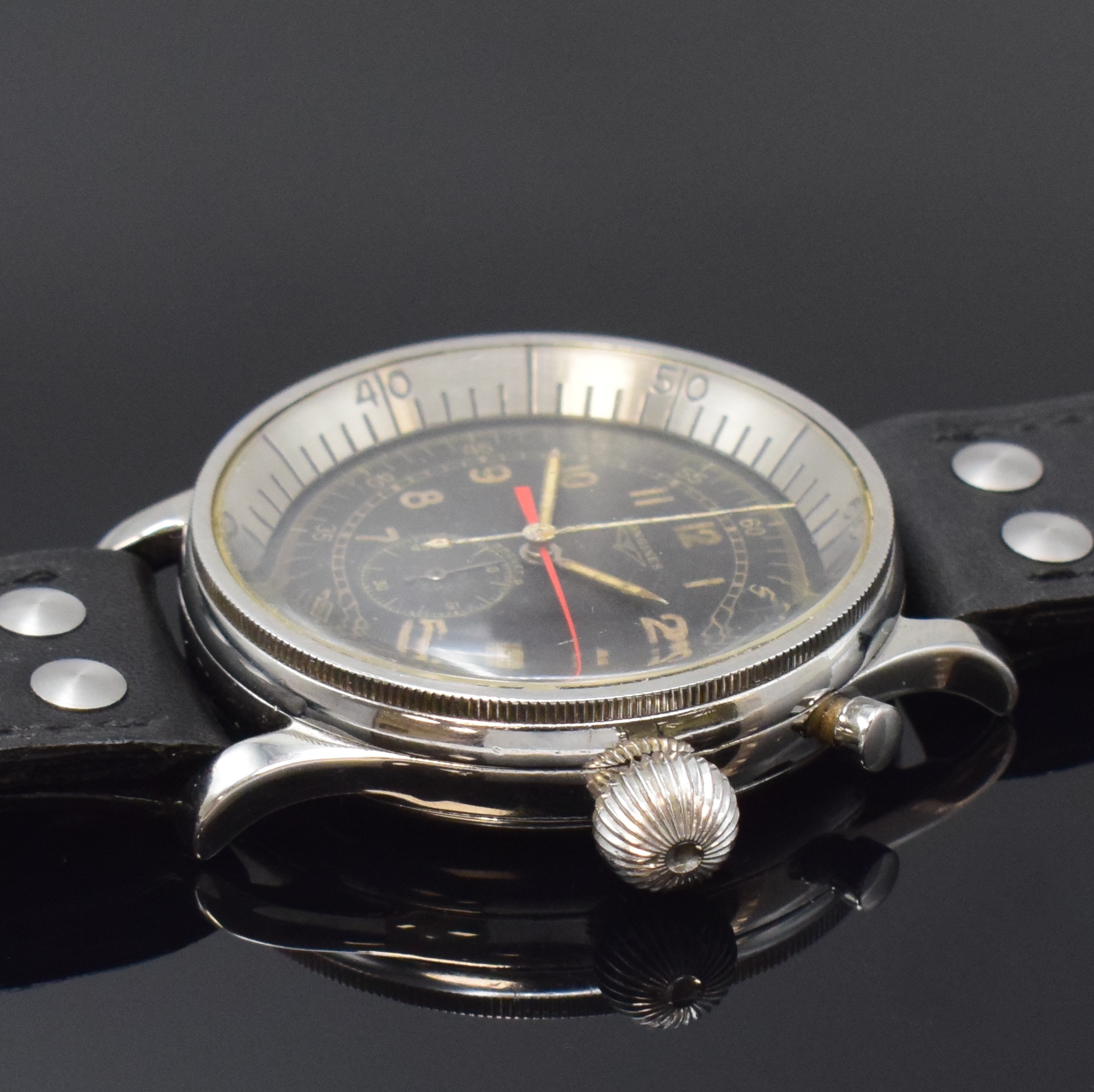 Detail b: LONGINES sehr seltener, grosser Flyback Flieger-Chronograph der israelischen Luftwaffe in Stahl, Schweiz lt. Stammbuchauszug verk.1960, Handaufzug, ...