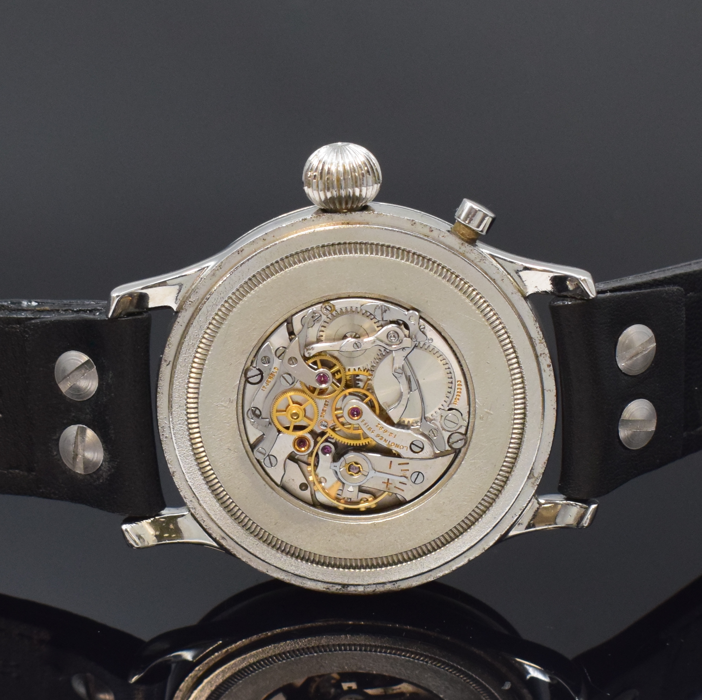 Detail d: LONGINES sehr seltener, grosser Flyback Flieger-Chronograph der israelischen Luftwaffe in Stahl, Schweiz lt. Stammbuchauszug verk.1960, Handaufzug, ...