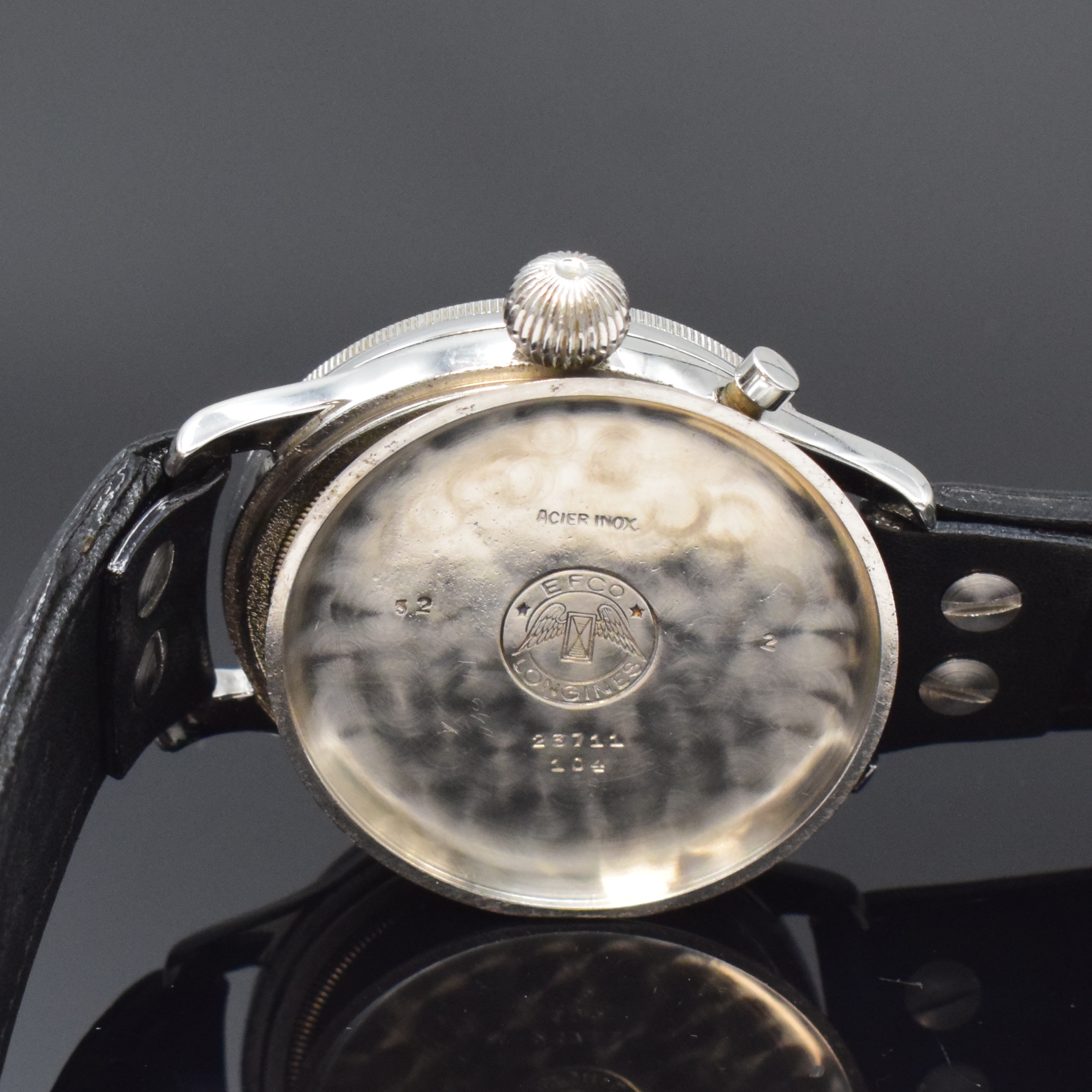 Detail e: LONGINES sehr seltener, grosser Flyback Flieger-Chronograph der israelischen Luftwaffe in Stahl, Schweiz lt. Stammbuchauszug verk.1960, Handaufzug, ...