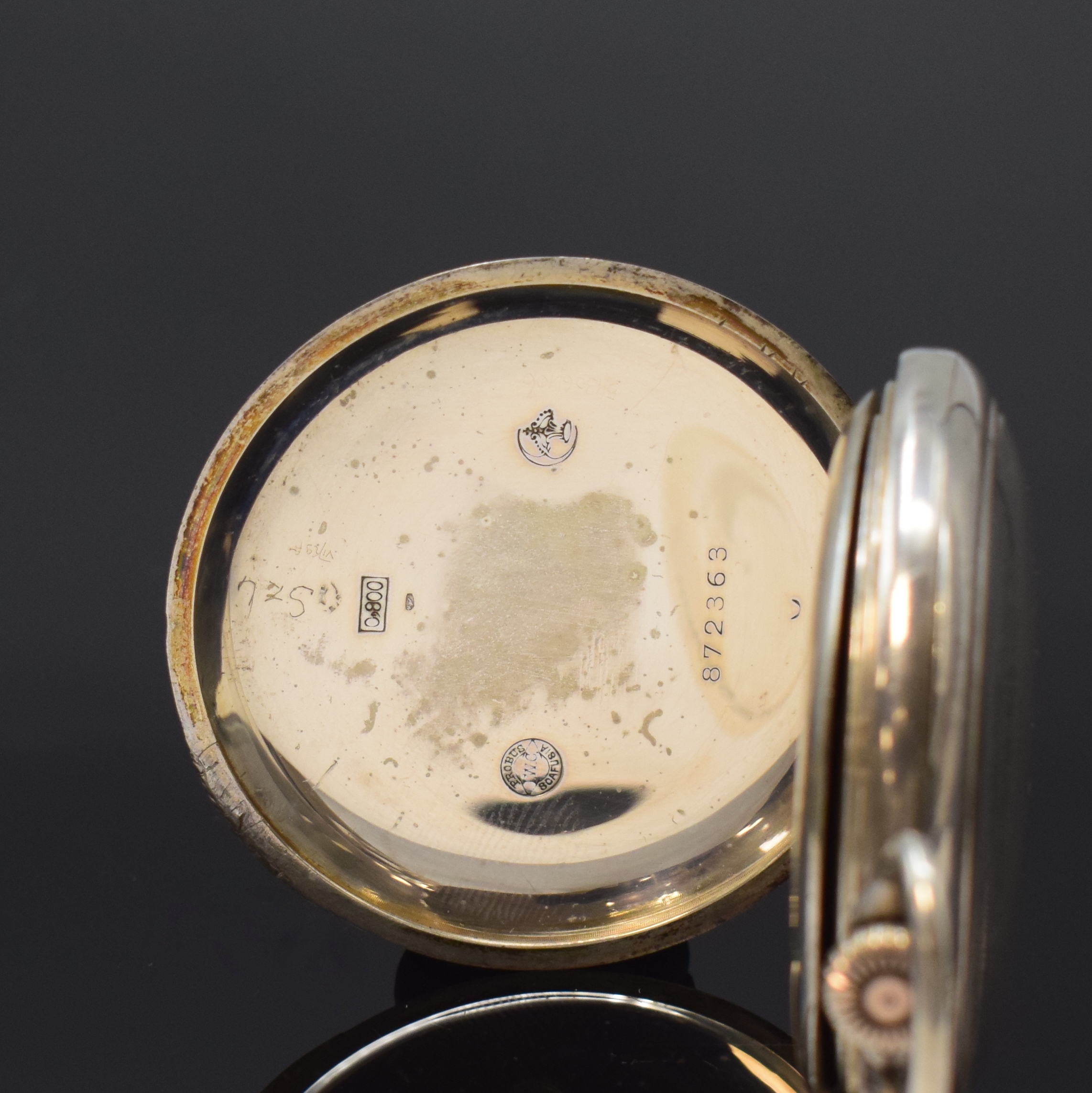 Detail b: IWC offene Silbertaschenuhr Kaliber 65, Schweiz um 1920, Streifen-guill. Geh., sign. Cuvette, sign. Emailzifferbl. m. Breguet- Zahlen, kl. Sek. b. 6, ...