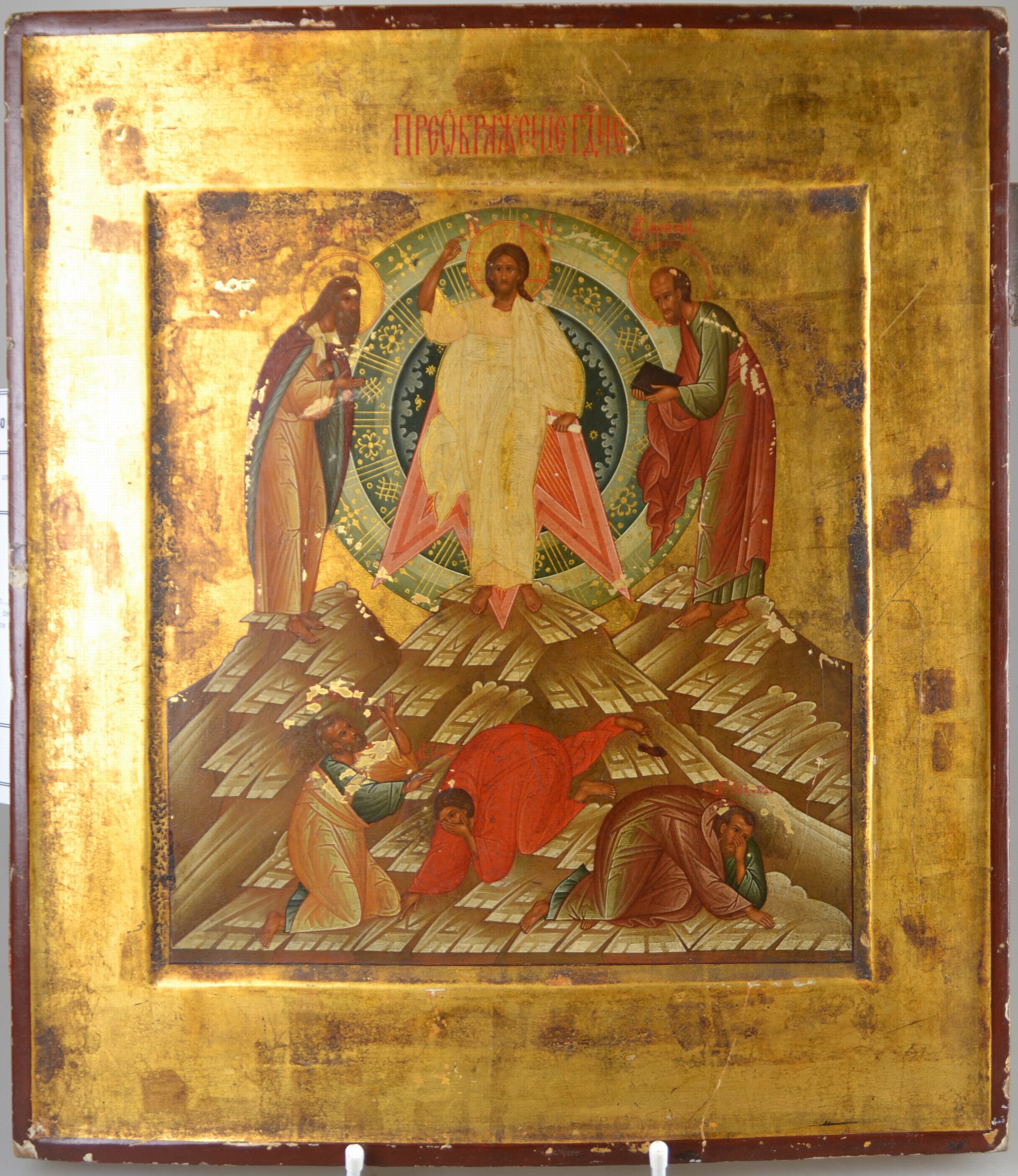 Detail b: Zwei Ikonen, Russland, 19./20. Jh., Tempera auf Holz, Verklärung auf dem Berg Tabor 35x31 cm, Heiligen-Ikone mit Szenen aus der Vita, 35x32 cm