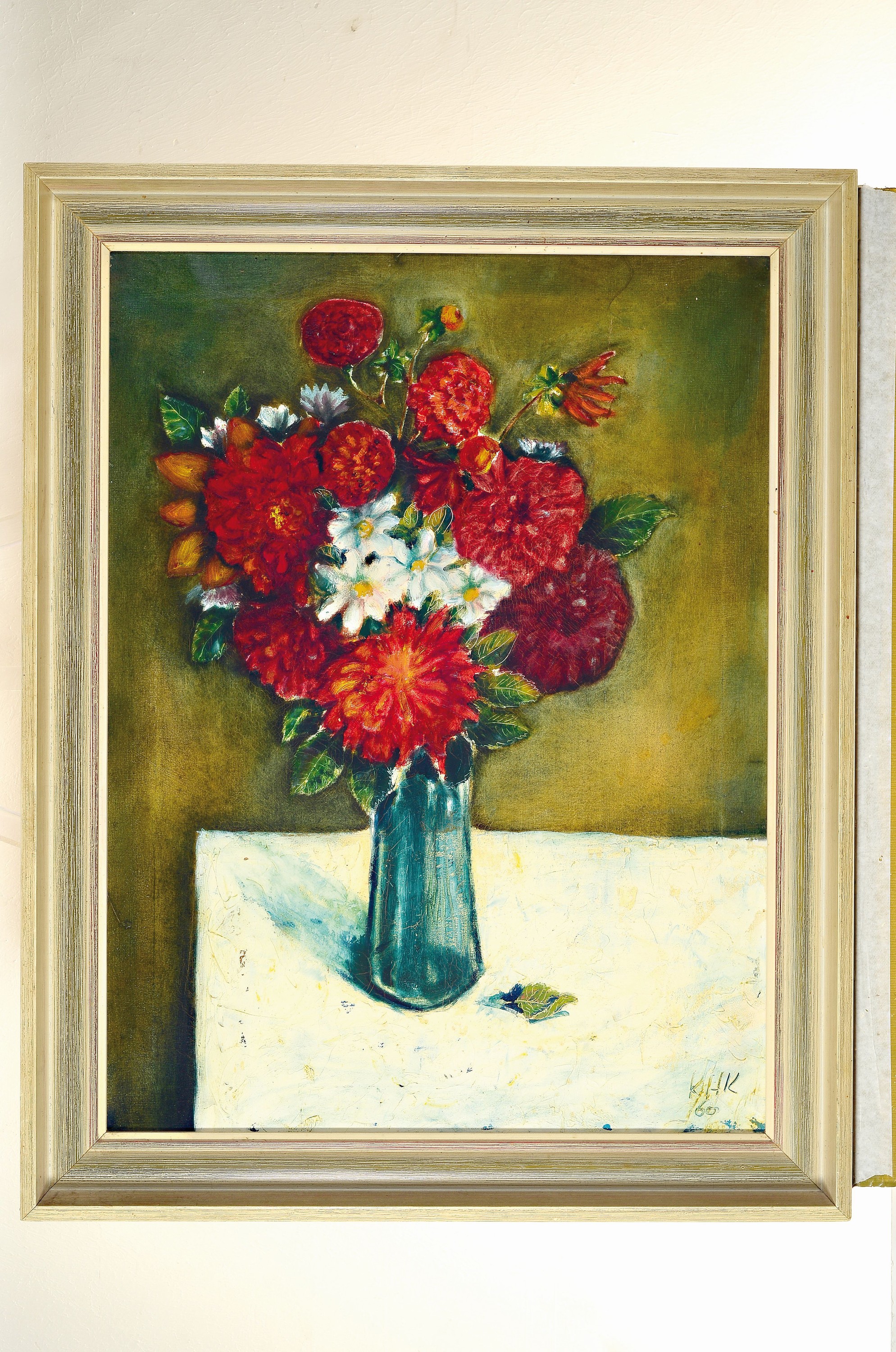 Detail k: Klaus Heinrich Keller, 1938 Godramstein-2018 , Blumenstillleben, Frühwerk, signiert und datiert 1960, Öl/Lwd, Rahmen, 81x64 cm
