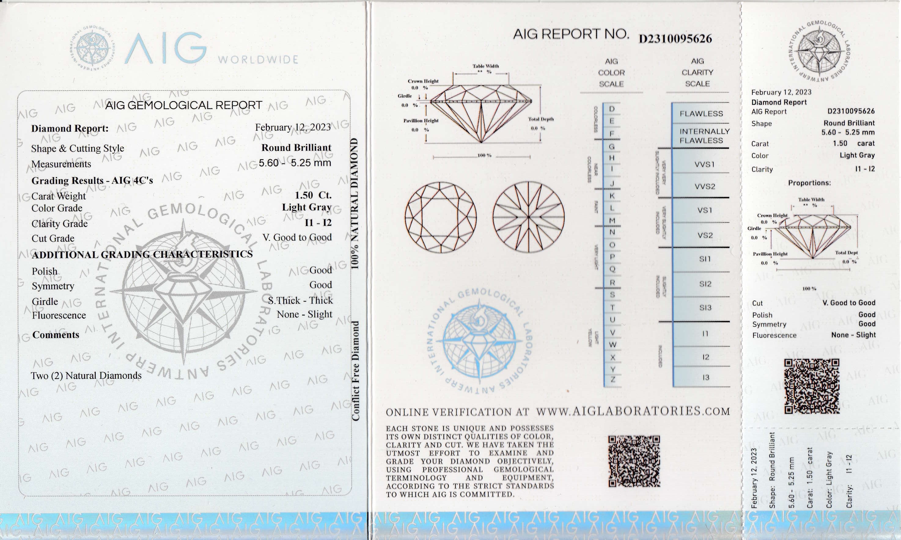 Detail a: Lot 2 lose Brillanten zus. 1.50 ct, Light Gray/p1-2, verschweißt, mit AIG Expertise, 02/2023