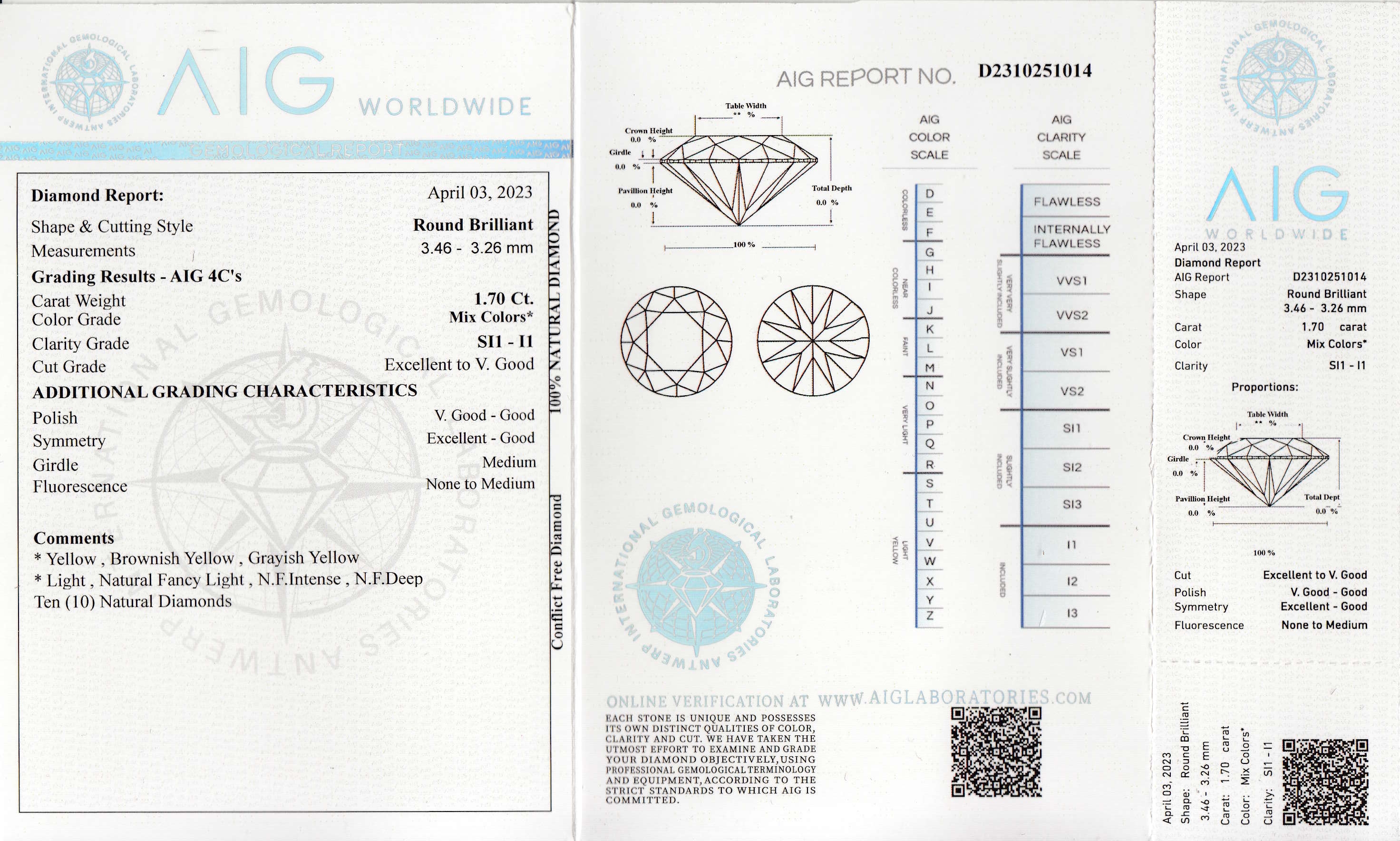 Detail a: Lot lose Brillanten zus. 1.70 ct, 10 Brillanten in versch., Farben/si1-p 1, verschweißt, mit AIG Expertise, 04/2023