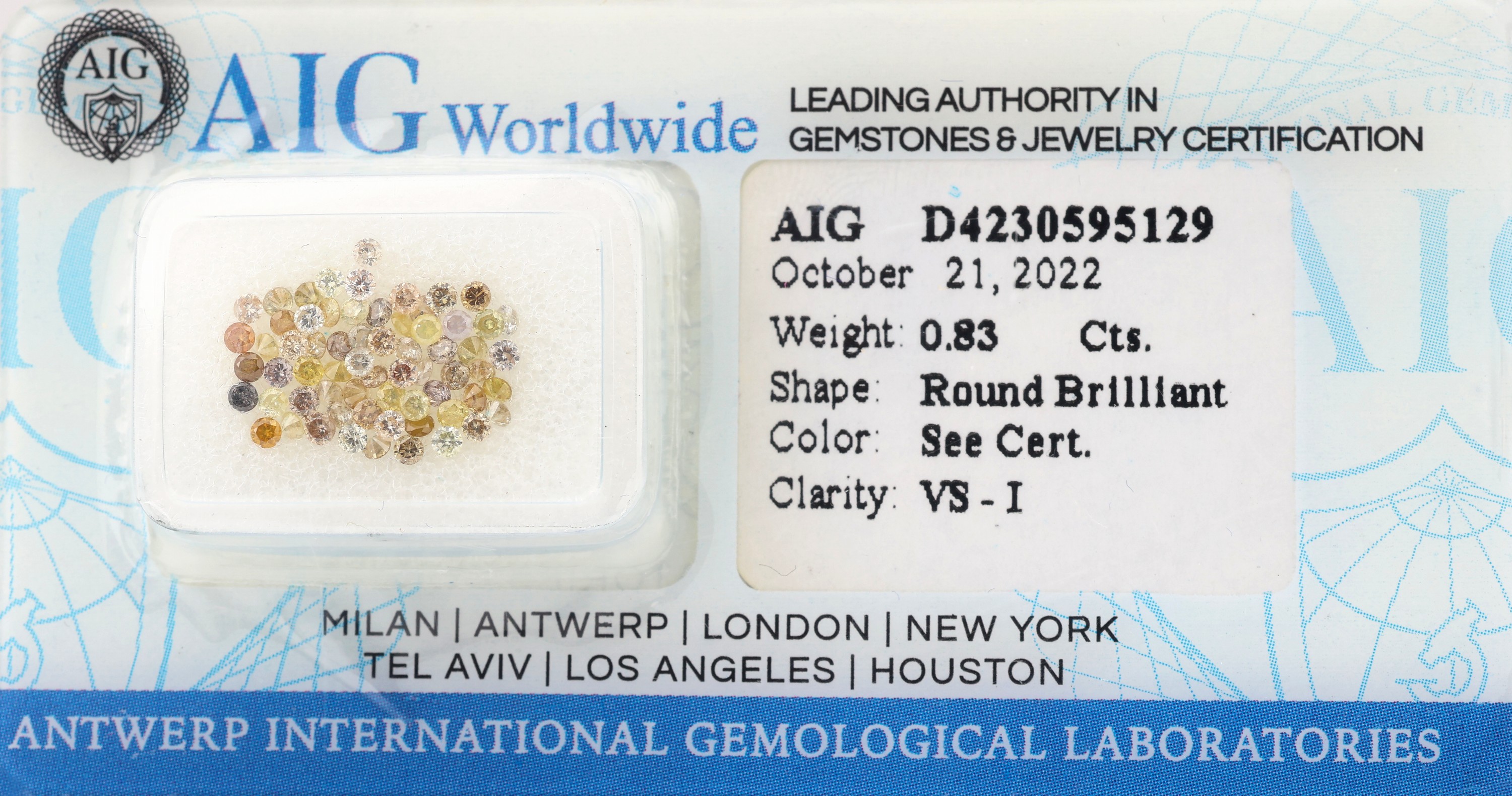 Lot lose Brillanten zus. ca. 0.83 ct, Lightto Natural Fancy Mix Yellow-Orange-Brown/vs-p,verschweißt, mit AIG Expertise, 10/2022