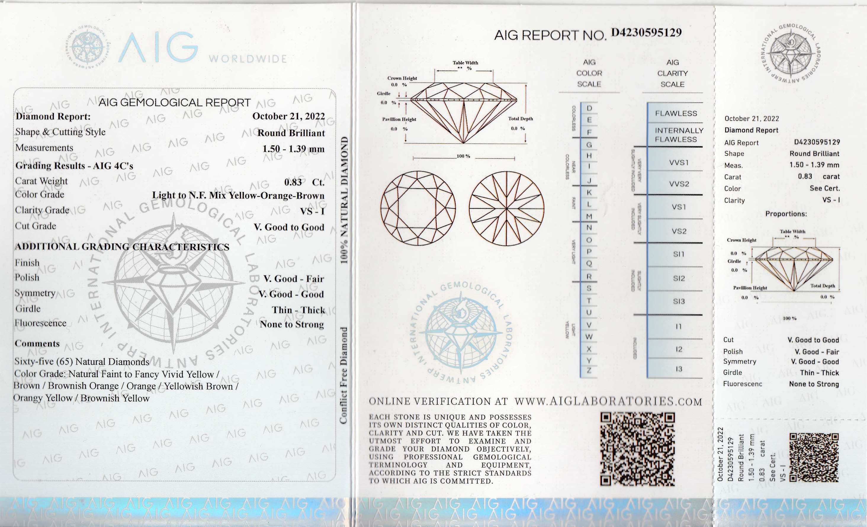 Detail a: Lot lose Brillanten zus. ca. 0.83 ct, Lightto Natural Fancy Mix Yellow-Orange-Brown/vs-p,verschweißt, mit AIG Expertise, 10/2022