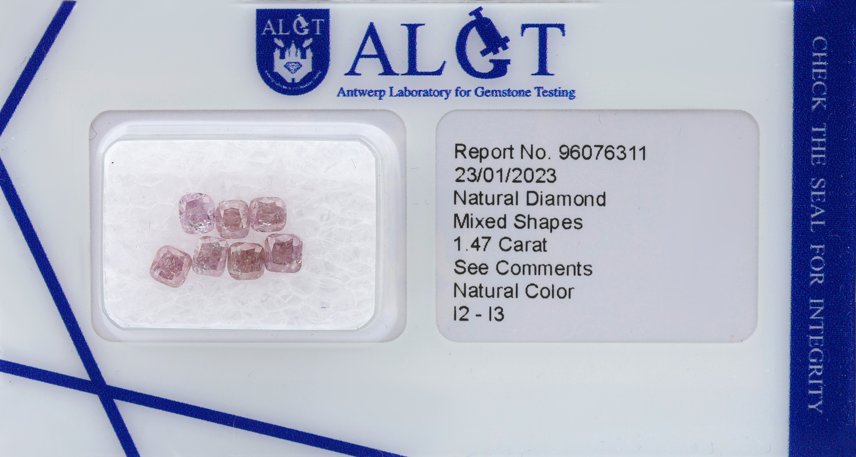 Lot lose Diamanten zus. ca. 1.47 ct, in versch. Größen, Farben und Formen/p2-3, verschweißt, mit ALGT Expertise, 01/2023