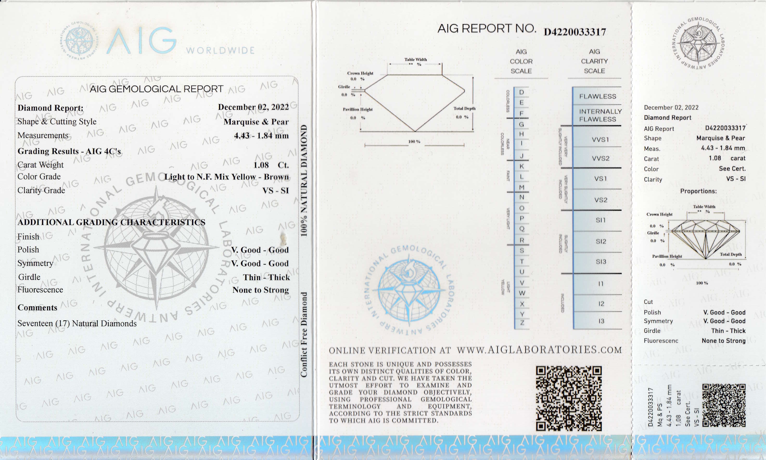 Detail a: Lot lose Diamanten zus. 1.08 ct, Navettes und Tropfen, Light-Natural Fancy Mix Yellow- Brown/vs-si, verschweißt, mit AIG Expertise, 12/2022