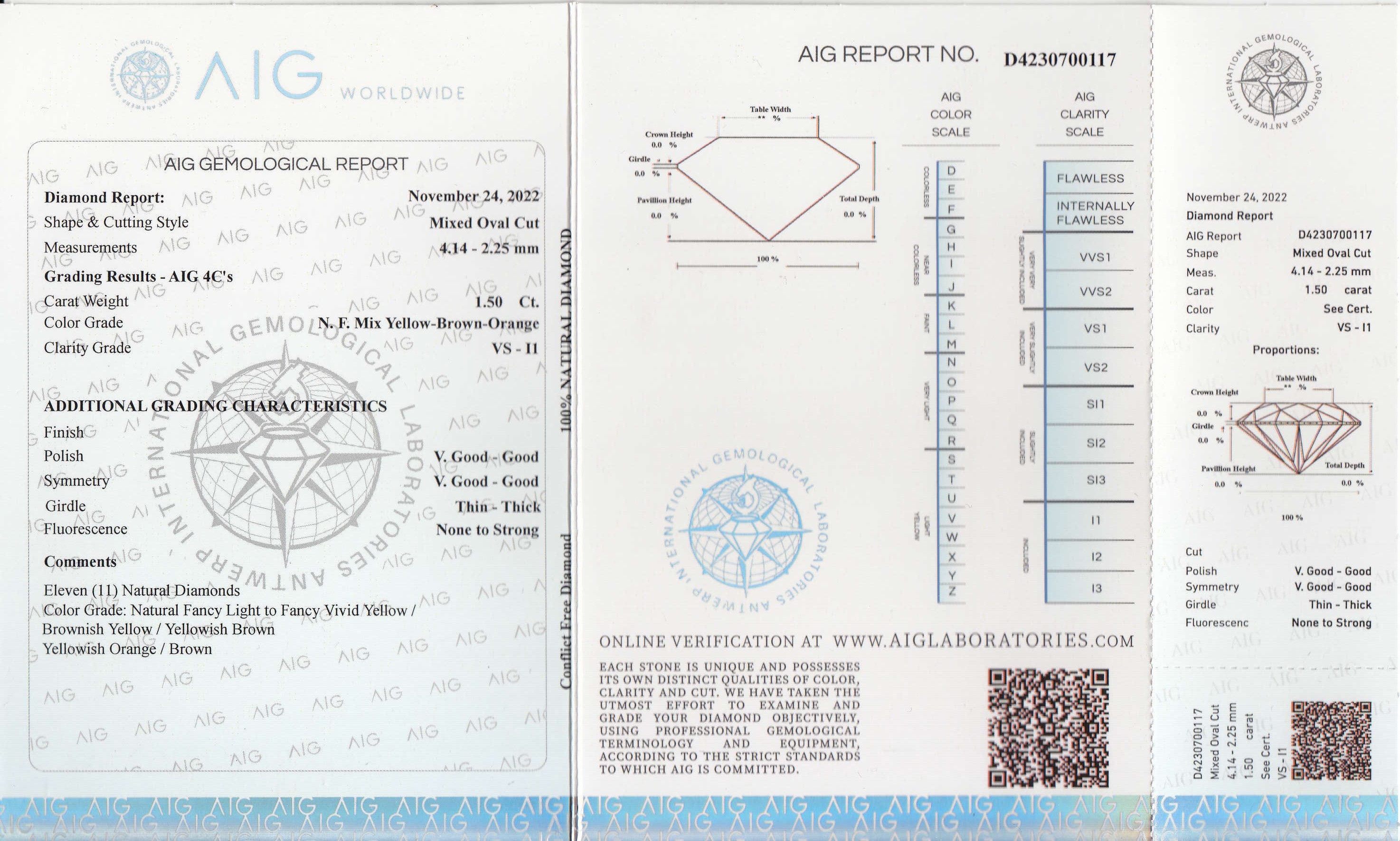 Detail a: Lot lose Diamanten zus. 1.50 ct, oval- facett., Mix Yellow-Brown-Orange/vs-p1, verschweißt, mit AIG Expertise, 11/2024