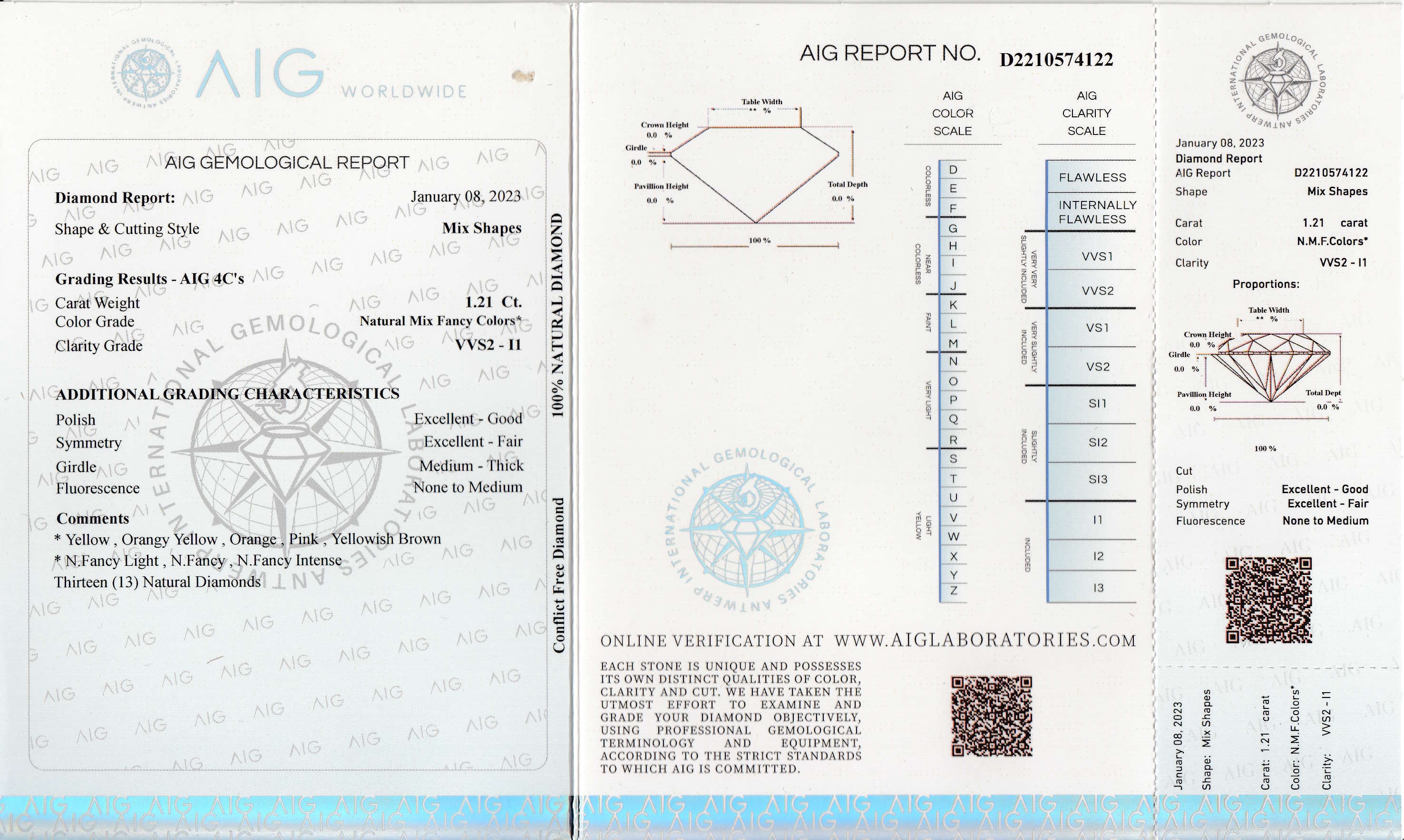 Detail a: Lot lose Diamanten zus. 1.21 ct, in versch.Größen, Farben und Reinheiten, verschweißt, mit AIG Expertise, 01/2023