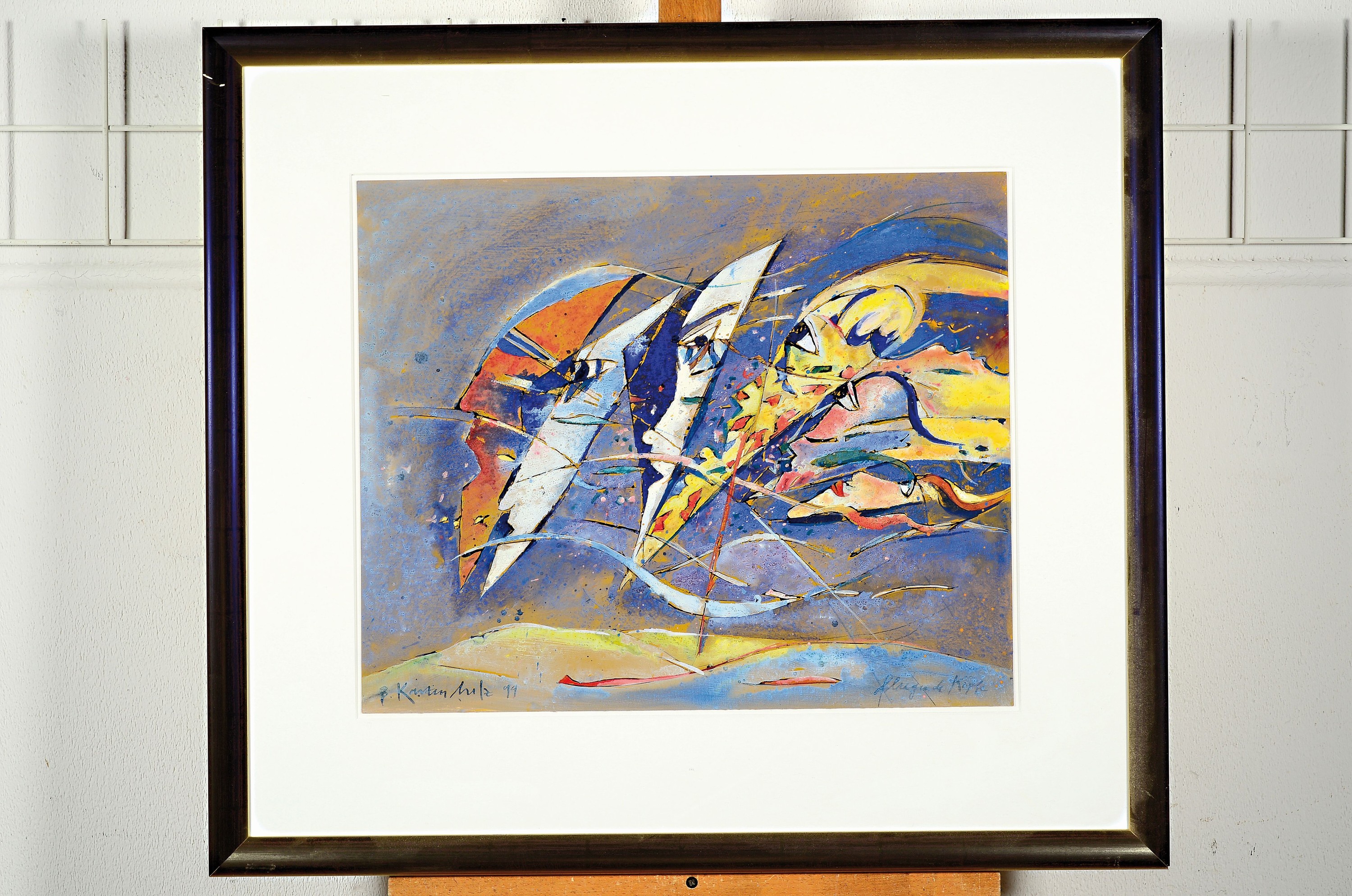 Detail k: Bernd Kastenholz, geb. 1949 Speyer, fliegende Köpfe, Gouache auf Papier, betitelt und signiert, ca. 44x53cm, PP, u.Gl., R. ca. 69x79cm