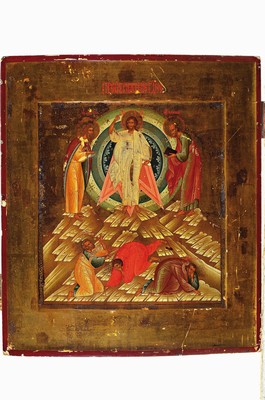 26791506c - Two icons, Russia, 19th/20th century Century, tempera on wood, transfiguration on Mount Tabor 35x31 cm, saint icon with scenes from the Vita, 35x32 cm