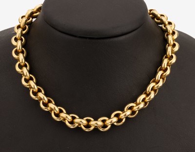 Image 18 kt gold round belcher chain , YG 750/000, polished, l. approx. 52 cm, large bolt ...