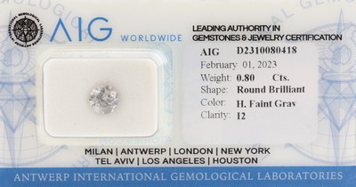 Image Loose brilliant 0.80 ct , Faint Grey/p2 sealed, with AIG expertise, 02/2023 Valuation ...