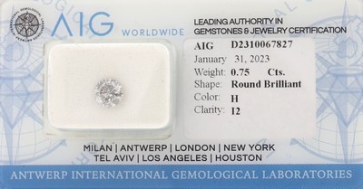 Image Loose brilliant 0.75 ct , Wesselton/p2, 5.67 x 5.65 x 3.64 mm, sealed, with AIG ...