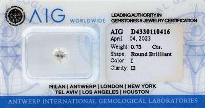 Image Loose brilliant 0.76 ct , Top Cape/p2, sealed, with AIG expertise, 04/2023 Valuation ...