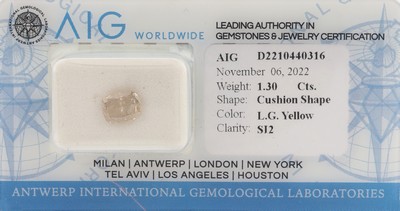 Image Loser Cushion-Cut Diamant ca. 1.30 ct, Light Grayish Yellow/si2, verschweißt, mit ...