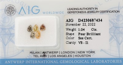 Image Lot loose diamonds total 1.04 ct , Pear Mixed Cut, Natural Fancy Mix Yellow-Brown/vs- ...