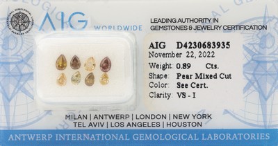 Image Lot loose diamonds total 0.89 ct , Pear Mixed Cut, Fancy Mix Brown-Yellow-Green/vs- p1, ...