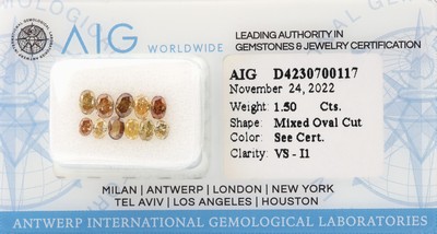 Image Lot loose diamonds total 1.50 ct , Mixed oval Cut, Mix Yellow-Brown-Orange/vs-p1, ...