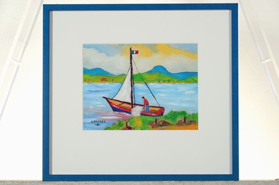 26791671k - Boris Pavlov, 1928 Belvas/Latvia-2005, preparation for sailing in the Rhone Delta by the lake, signed. and dated 81, approx. 18x23cm, PP, etc., frame approx. 27.5x31cm