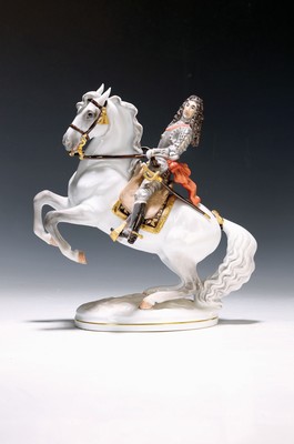 Image Porcelain figure, Augarten Vienna, 20th century, rider on a rearing Lippizaner, with gold ...