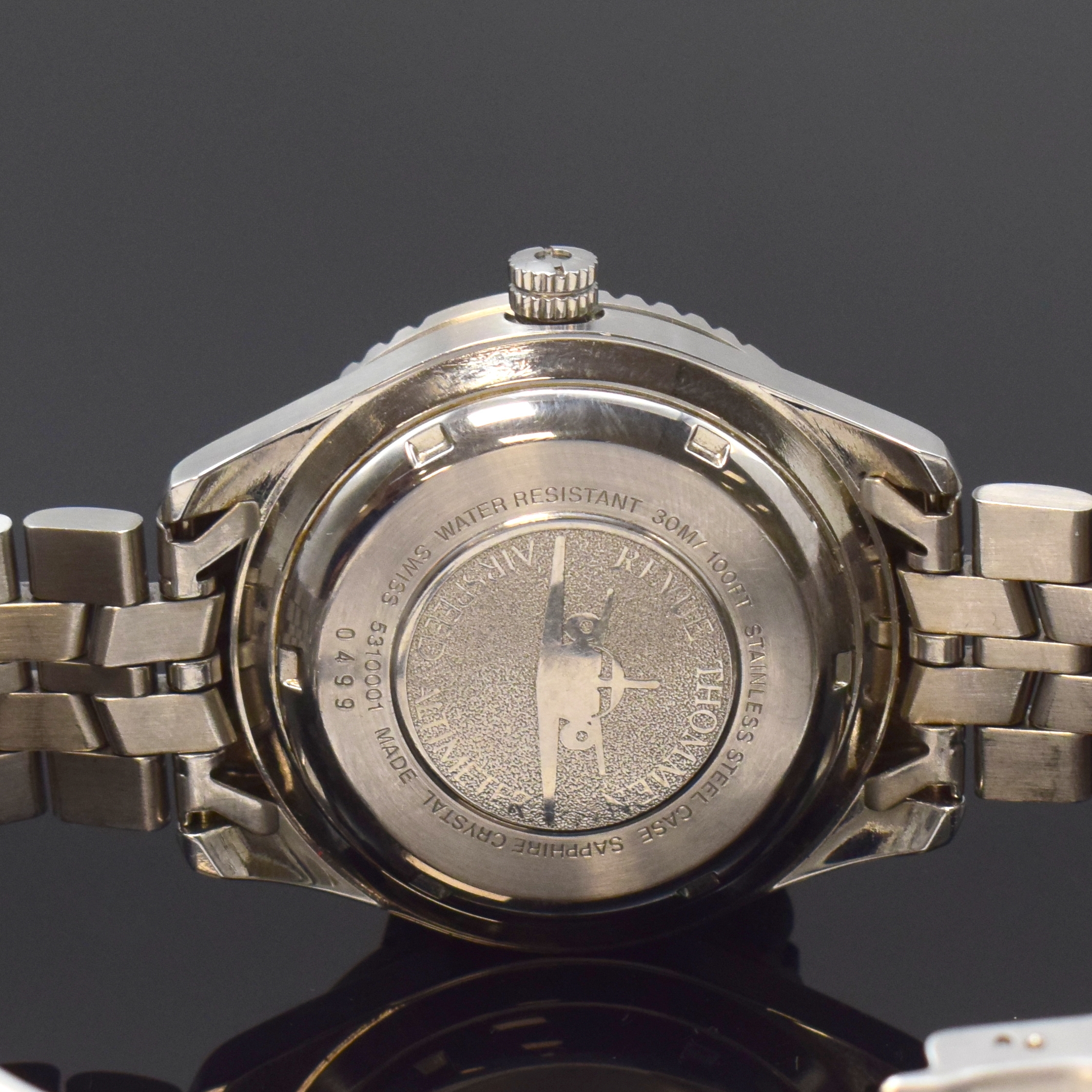 Detail d: REVUE THOMMEN Airspeed Altimeter seltene Herrenarmbanduhr mit Höhenmesser in Stahl Referenz 5310001, Schweiz um 1990, Handaufzug, verschr. Geh. ...