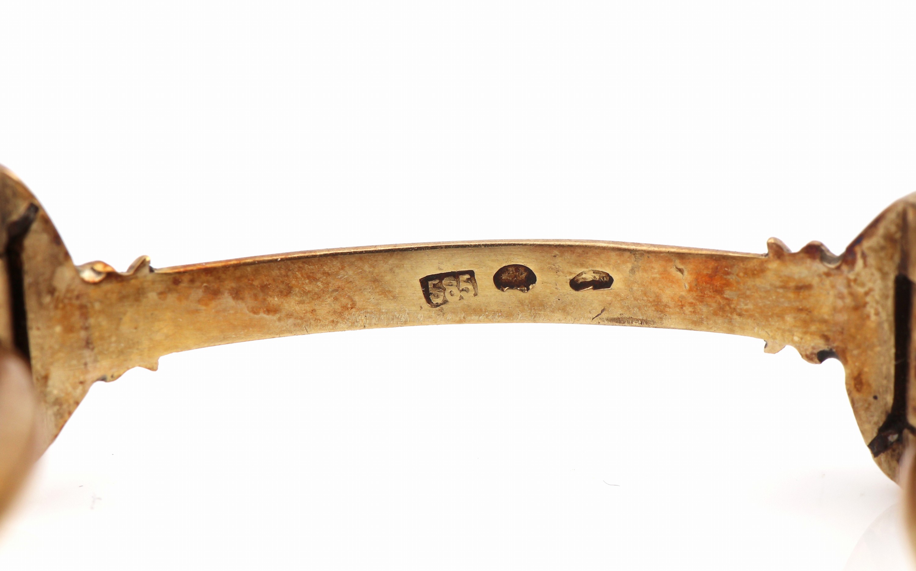 Detail c: 14 kt Gold Lorgnon, deutsch um 1900, GG 585/000, Mechanismus intakt, orig. Gläser, Schaft fein punziert, L. ca. 12.5 cm