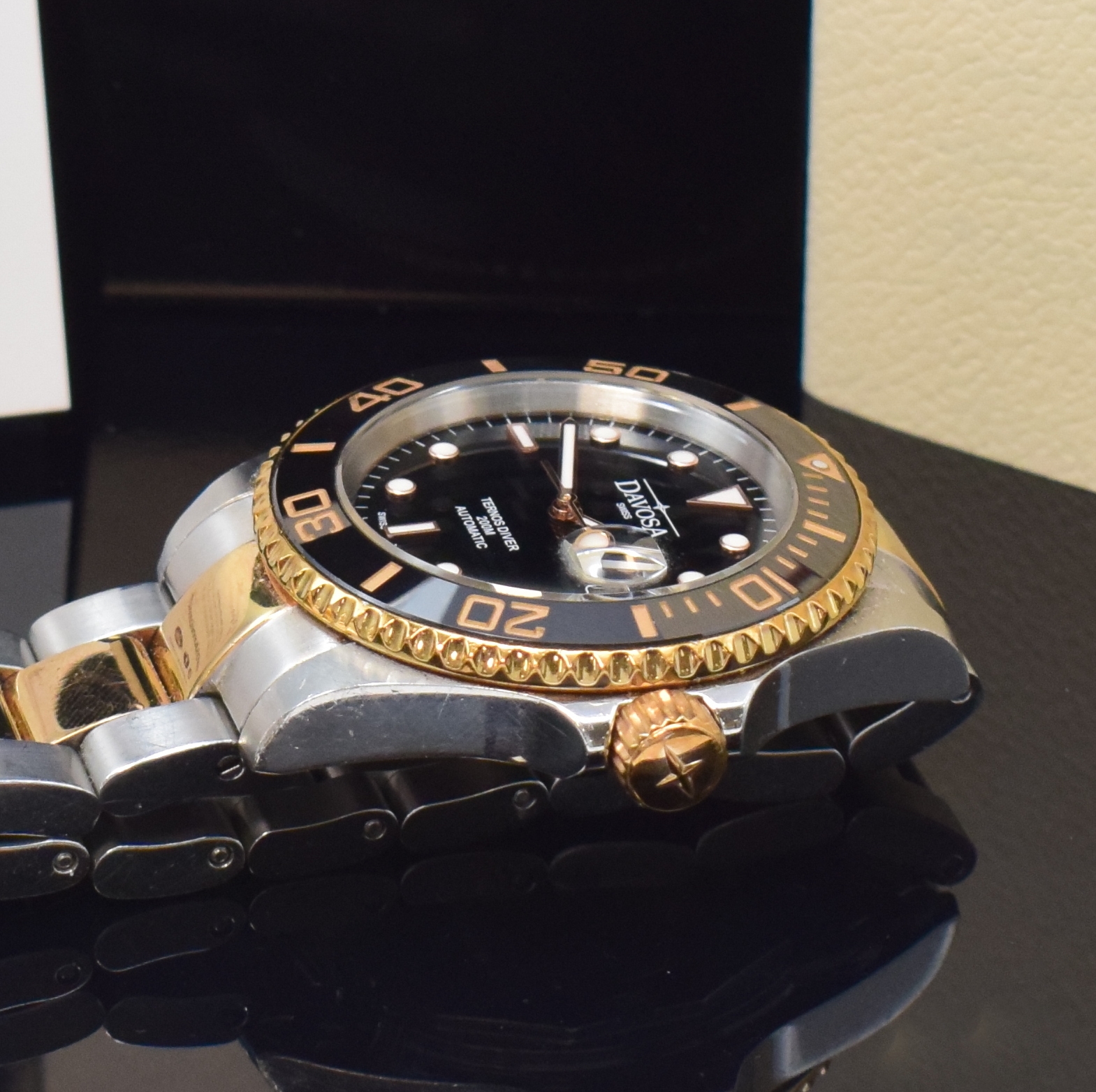 Detail c: DAVOSA Herrenarmbanduhr Ternos Diver Referenz 1801, Schweiz um 2020, Automatik, Edelstahlgeh. inkl. orig. Gliederband m. Faltschl. u. ...