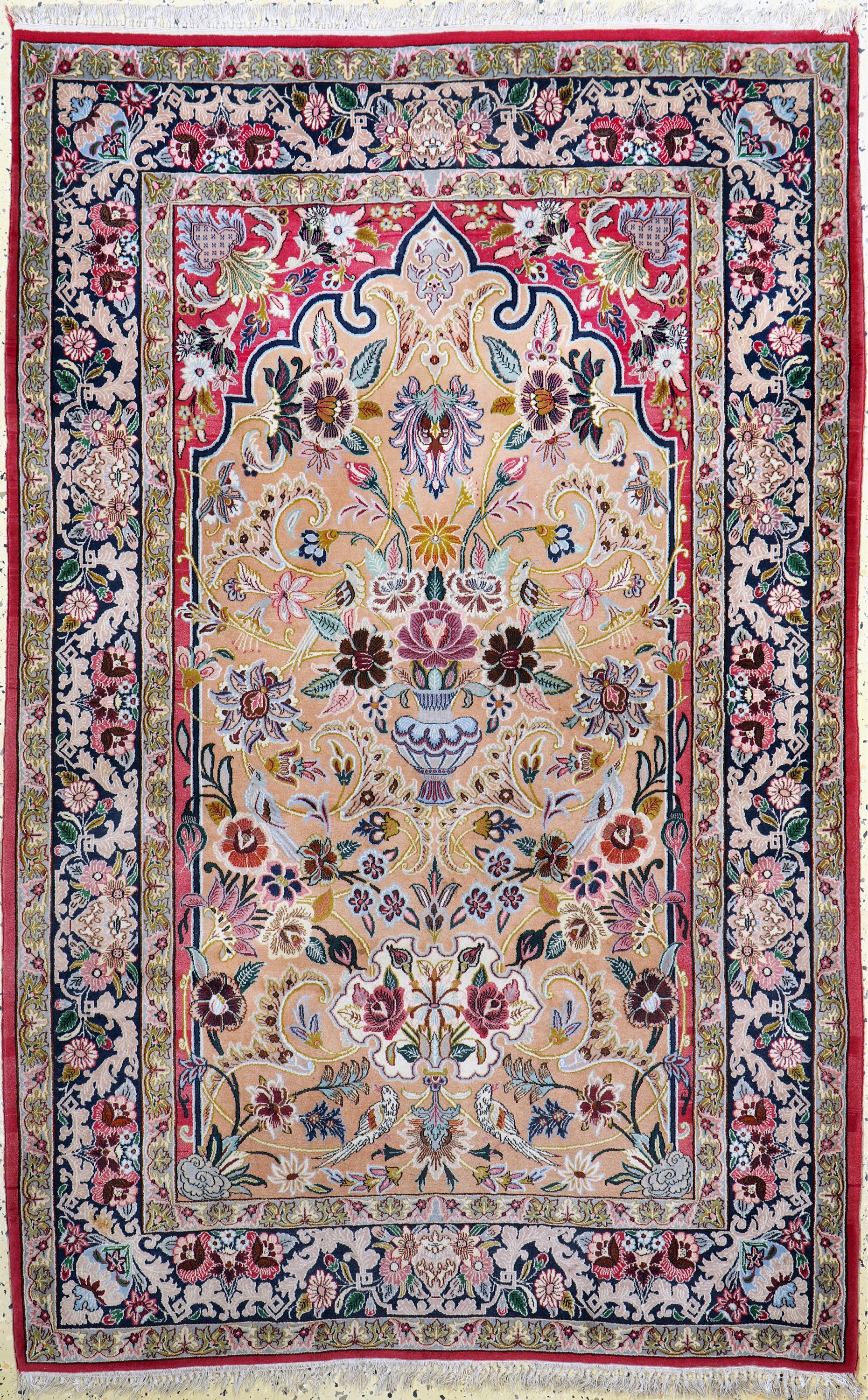 Esfahan fein, Persien, Mitte 20.Jhd, Korkwolle auf Seide, ca. 173 x 113 cm, EHZ: 1-2, (gleichmäßig verblasst)