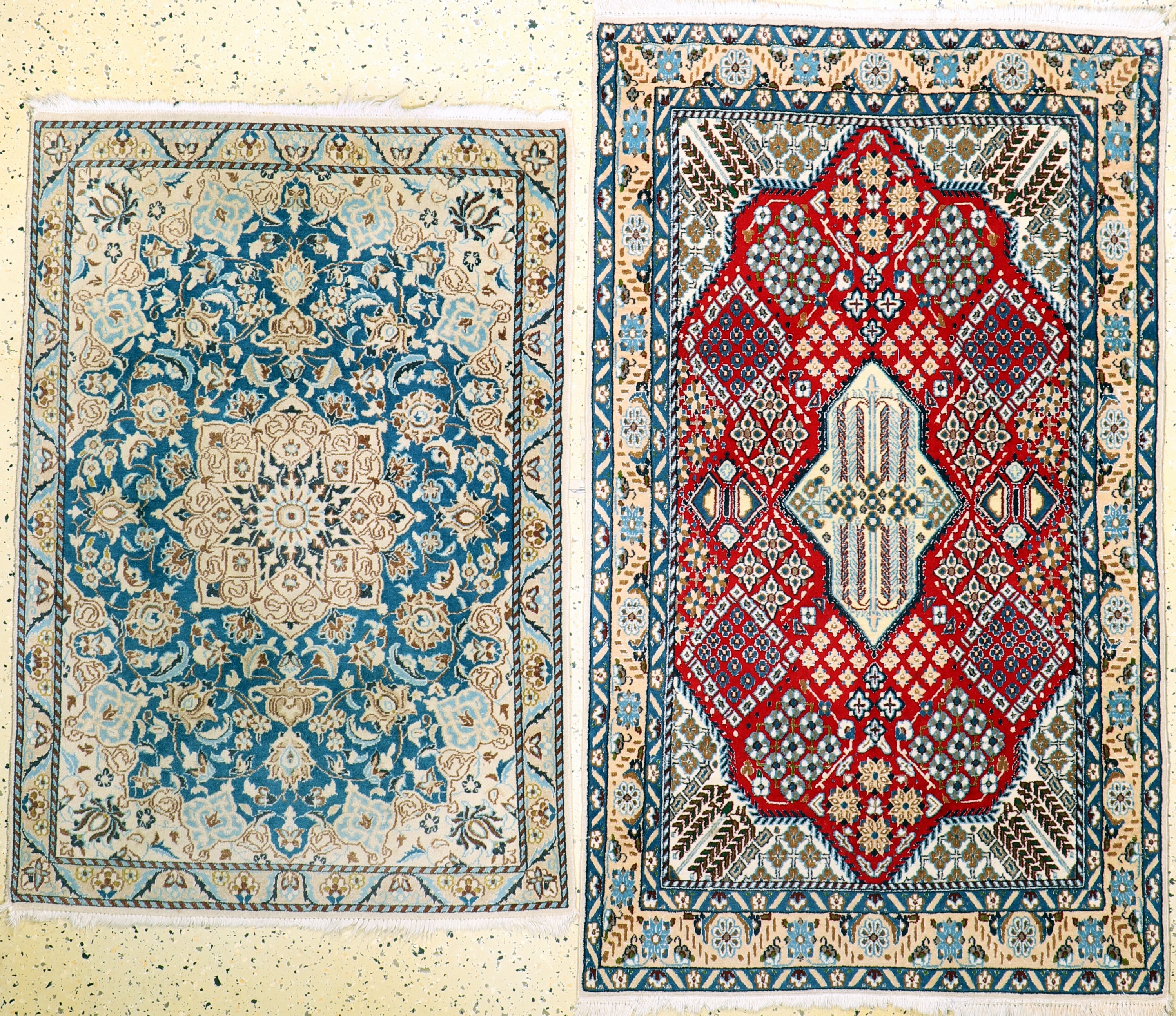 2 Lots Nain fein(9 La), Persien, Ende 20.Jhd, Korkwolle mit Seide, ca. 160 x 95 cm, EHZ: 2