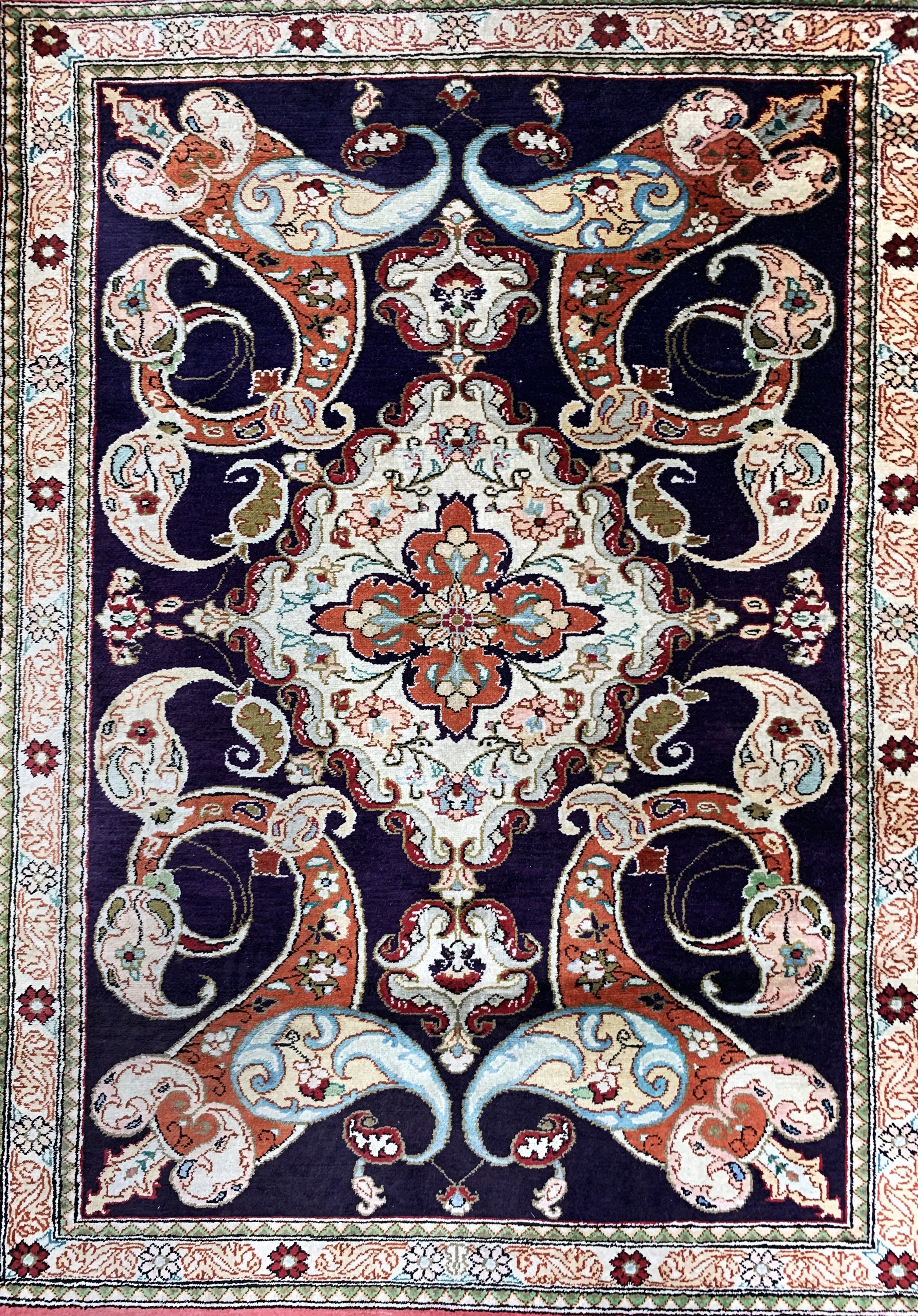 Detail d: 2 Lots Ghom Seide, Persien, Mitte 20.Jhd, reine Naturseide, ca. 130 x 80 cm & ca. 77 x 57 cm, EHZ: 2