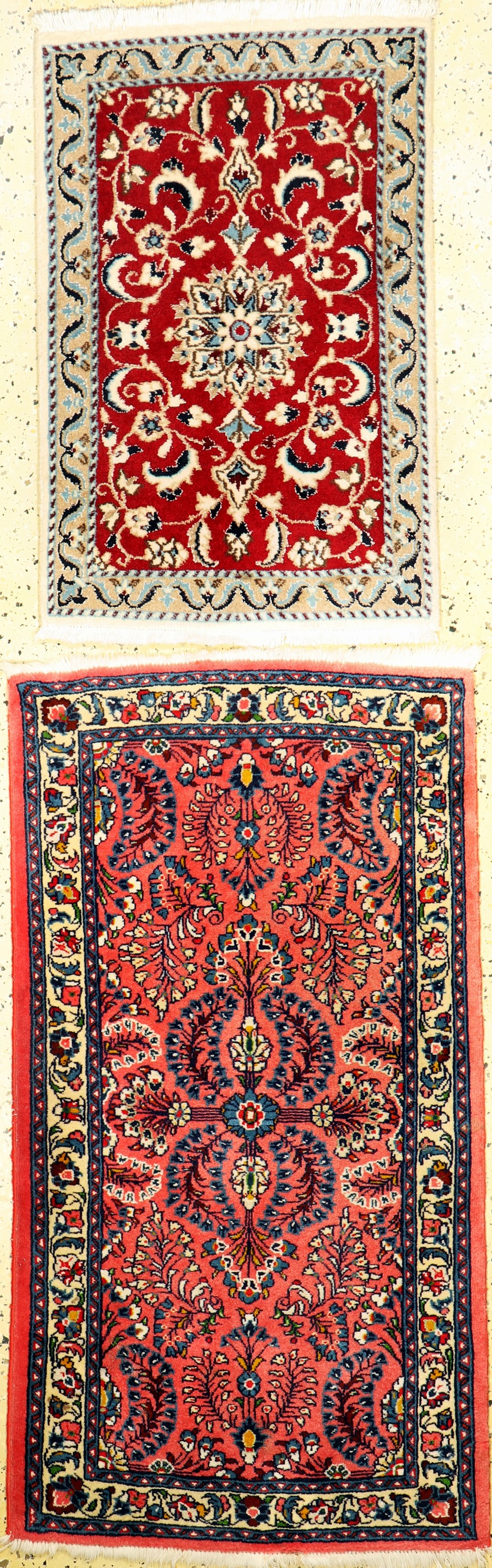2 Lots Sarogh & Nain, Persien, Ende 20.Jhd,Wolle auf Baumwolle, ca. 130 x 68 cm & ca. 90 x 57 cm, EHZ: 2