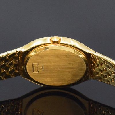 26791724d - GENEVE 14k yellow gold ladies wristwatch, Switzerland around 1980, quartz, snap on case back, gilded dial with raised indices, display of hours and minutes, diameter approx. 22 mm, length approx. 17,5 cm,removed piece from bracelet enclosed, total weight approx. 36g, condition 2