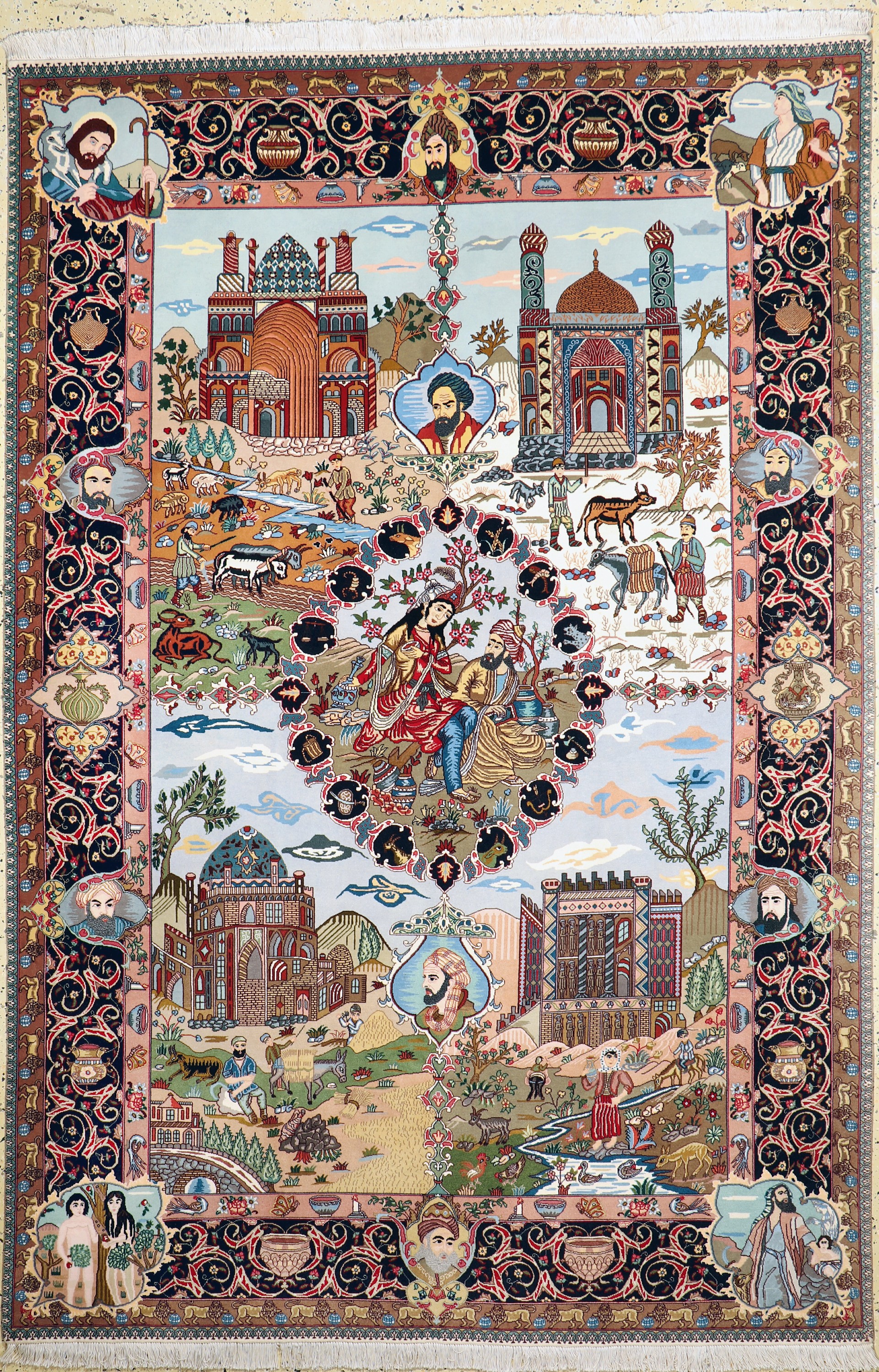 Täbriz fein(50 Raj), Persien, Ende 20.Jhd, Korkwolle mit Seide, ca. 270 x 180 cm, ca. 500.000 Kn/qm, EHZ: 1-2