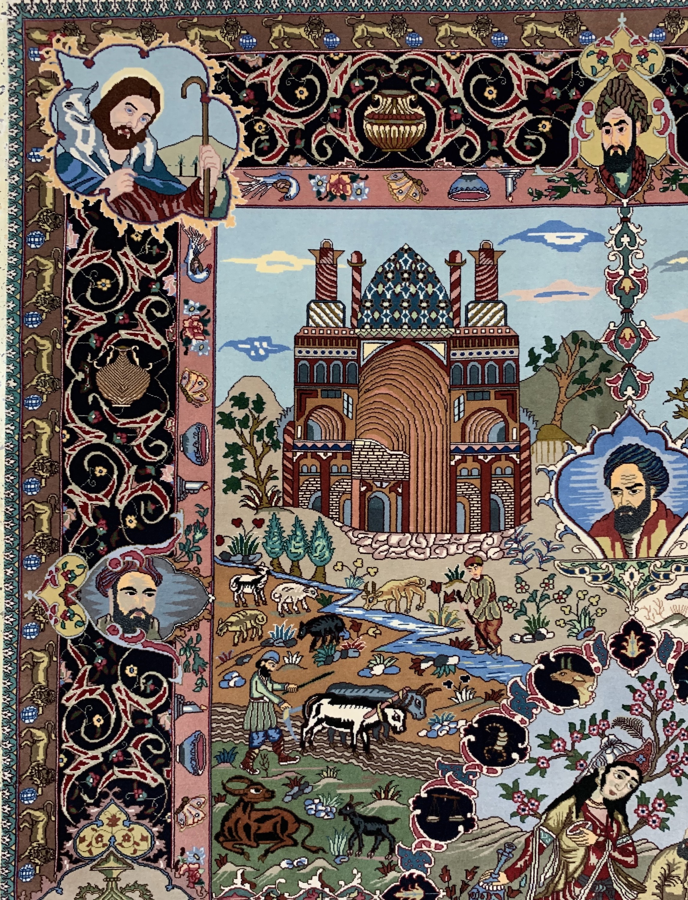Detail e: Täbriz fein(50 Raj), Persien, Ende 20.Jhd, Korkwolle mit Seide, ca. 270 x 180 cm, ca. 500.000 Kn/qm, EHZ: 1-2