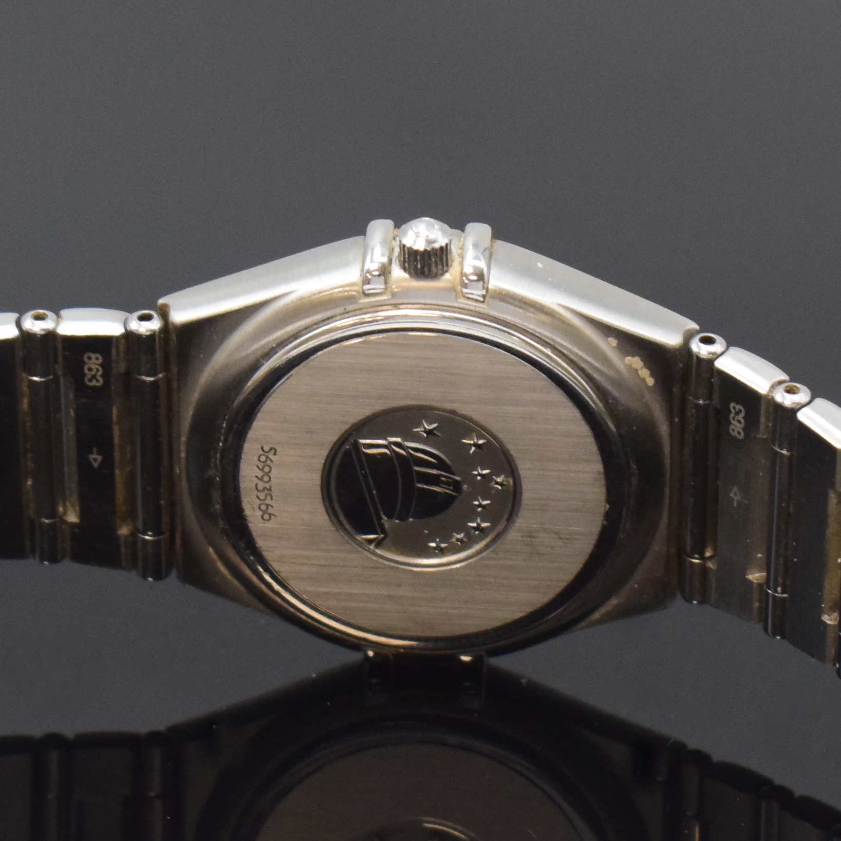 Detail d: OMEGA Constellation Damenarmbanduhr Referenz 796.1201, Schweiz um 2000, quarz, Edelstahlgeh. inkl. Gliederband m. Faltschl., Lünette m. röm. ...