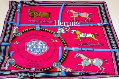 Image Big HERMES scarf , 65% cashmere/35% silk, "Gouvertures et tenues de Sour", ...