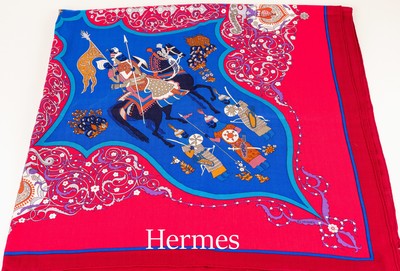 Image Big HERMES scarf , 65% cashmere/35% silk, "Poesie Persane", ground in red and ...