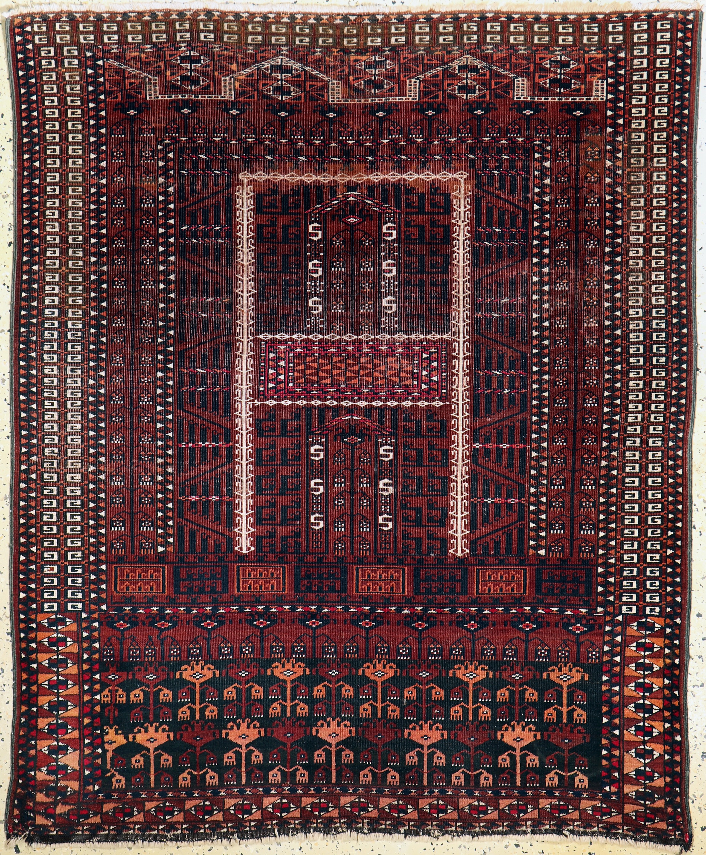 Saryk Engsi antik, Turkmenistan, 19.Jhd, Wolle mit Baumwolle auf Wolle, ca. 158 x 130 cm, EHZ: 3-4
