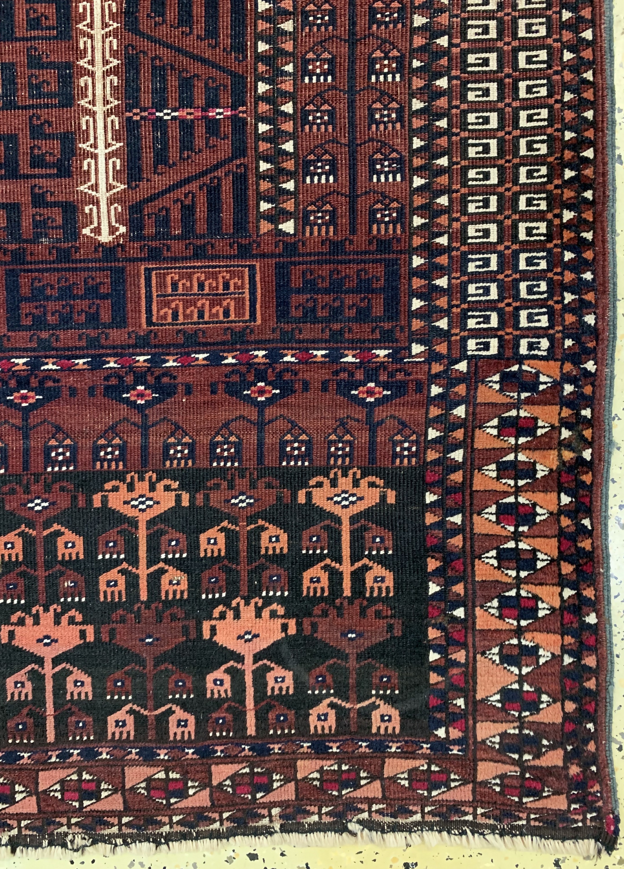 Detail a: Saryk Engsi antik, Turkmenistan, 19.Jhd, Wolle mit Baumwolle auf Wolle, ca. 158 x 130 cm, EHZ: 3-4