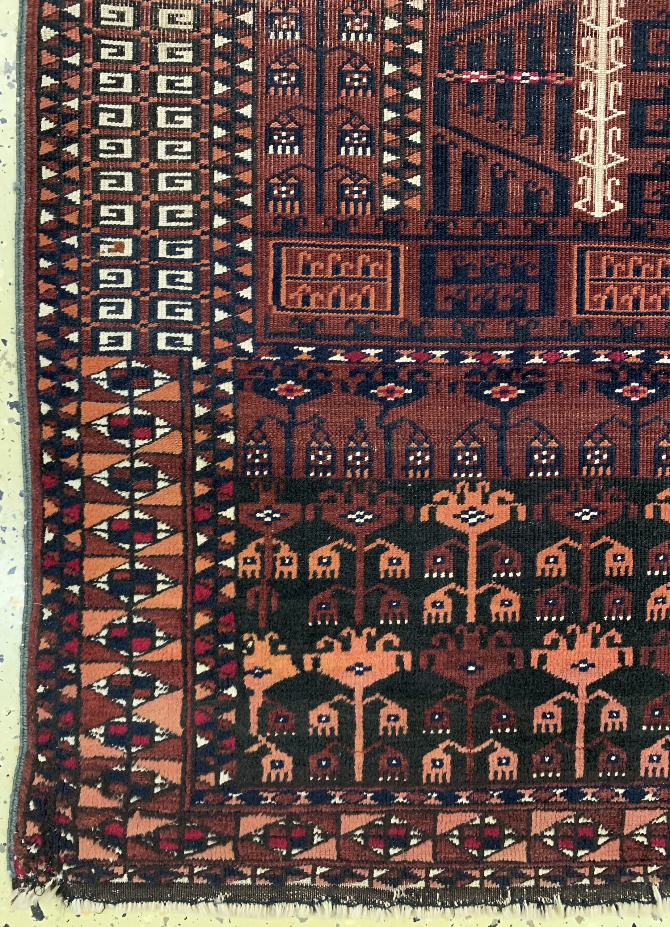 Detail b: Saryk Engsi antik, Turkmenistan, 19.Jhd, Wolle mit Baumwolle auf Wolle, ca. 158 x 130 cm, EHZ: 3-4