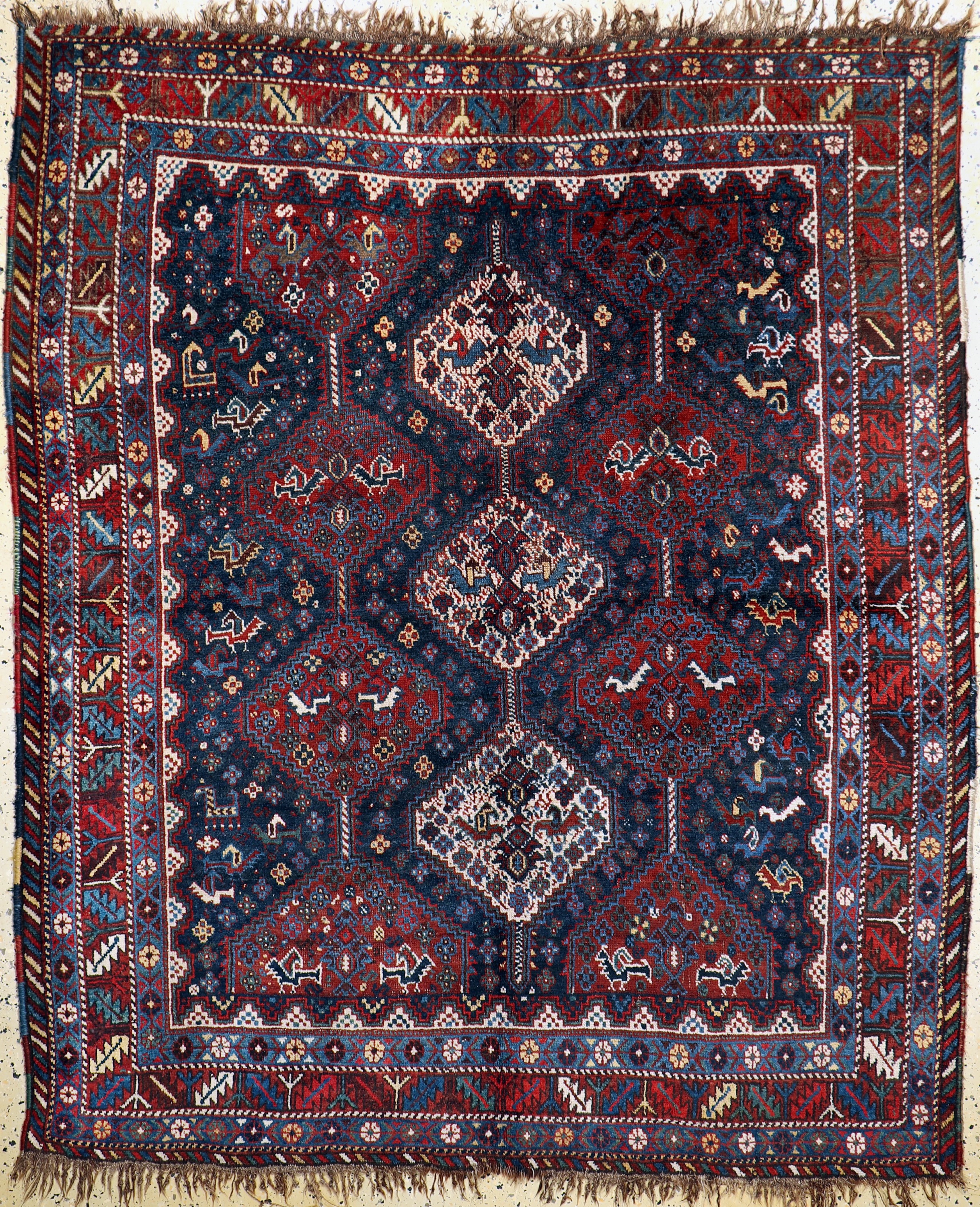 Khamseh"Chicken-Typus"antik, Persien, um 1900, Wolle auf Wolle, ca. 200 x 165 cm, EHZ: 3