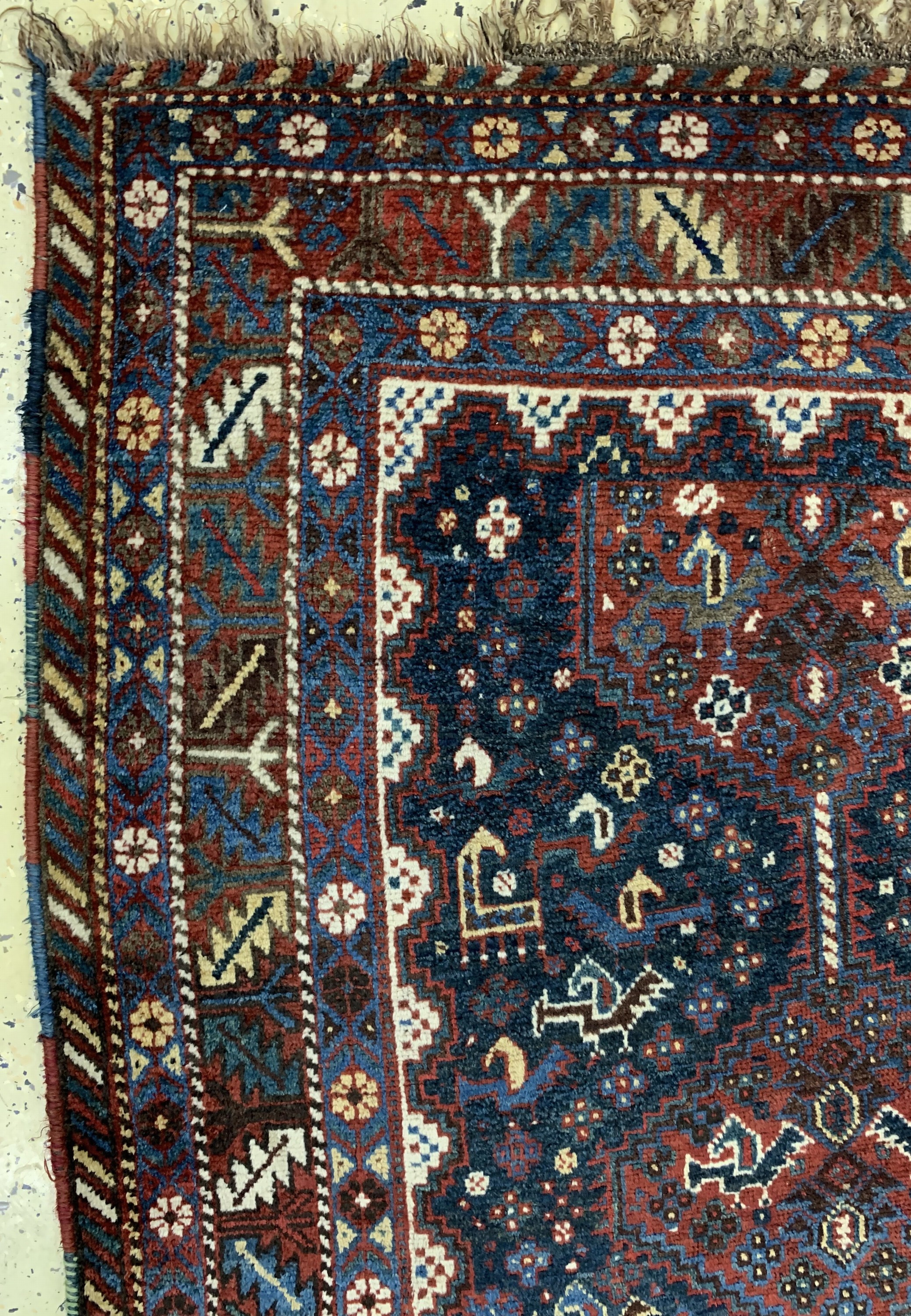 Detail d: Khamseh"Chicken-Typus"antik, Persien, um 1900, Wolle auf Wolle, ca. 200 x 165 cm, EHZ: 3