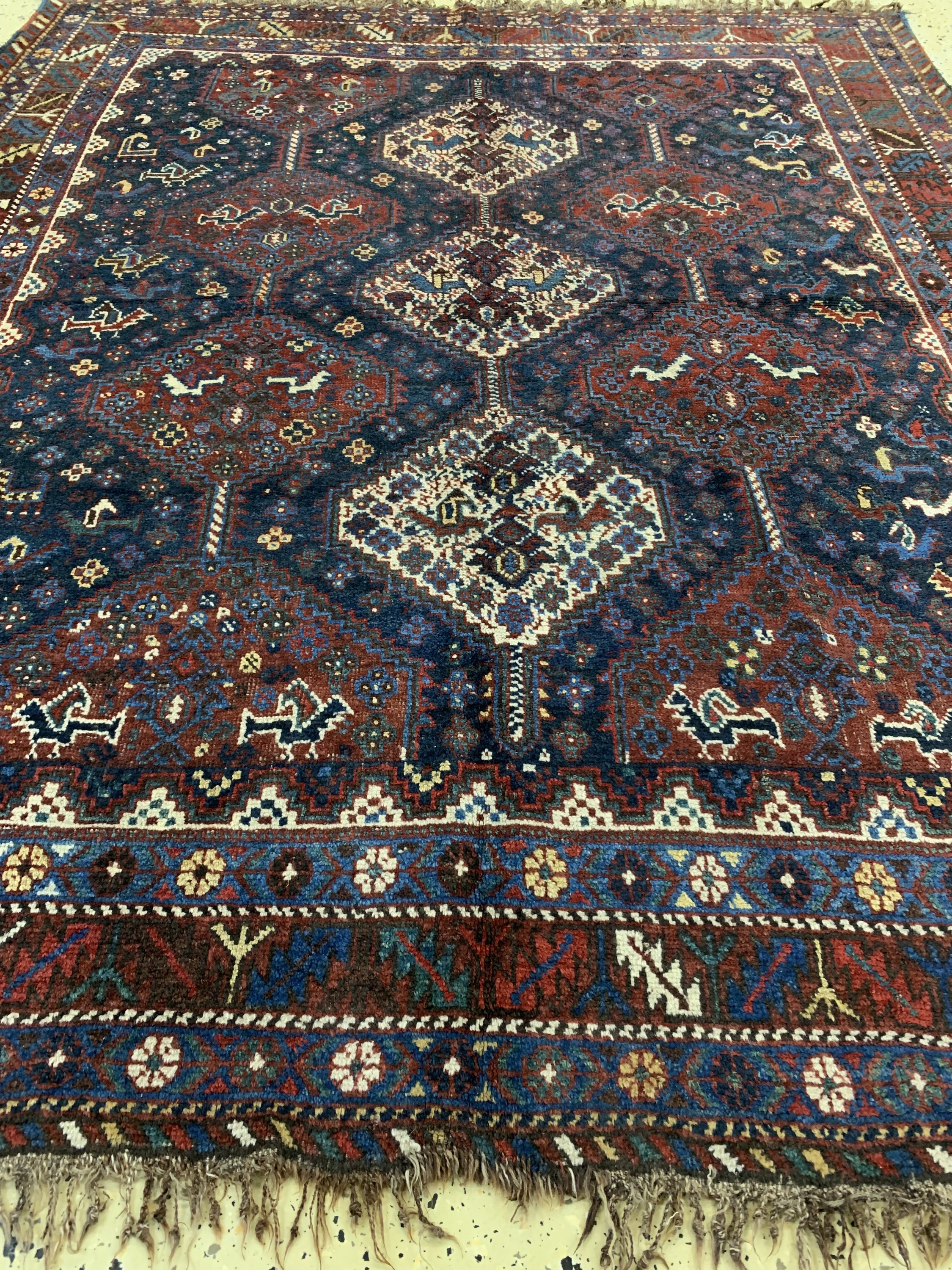 Detail f: Khamseh"Chicken-Typus"antik, Persien, um 1900, Wolle auf Wolle, ca. 200 x 165 cm, EHZ: 3