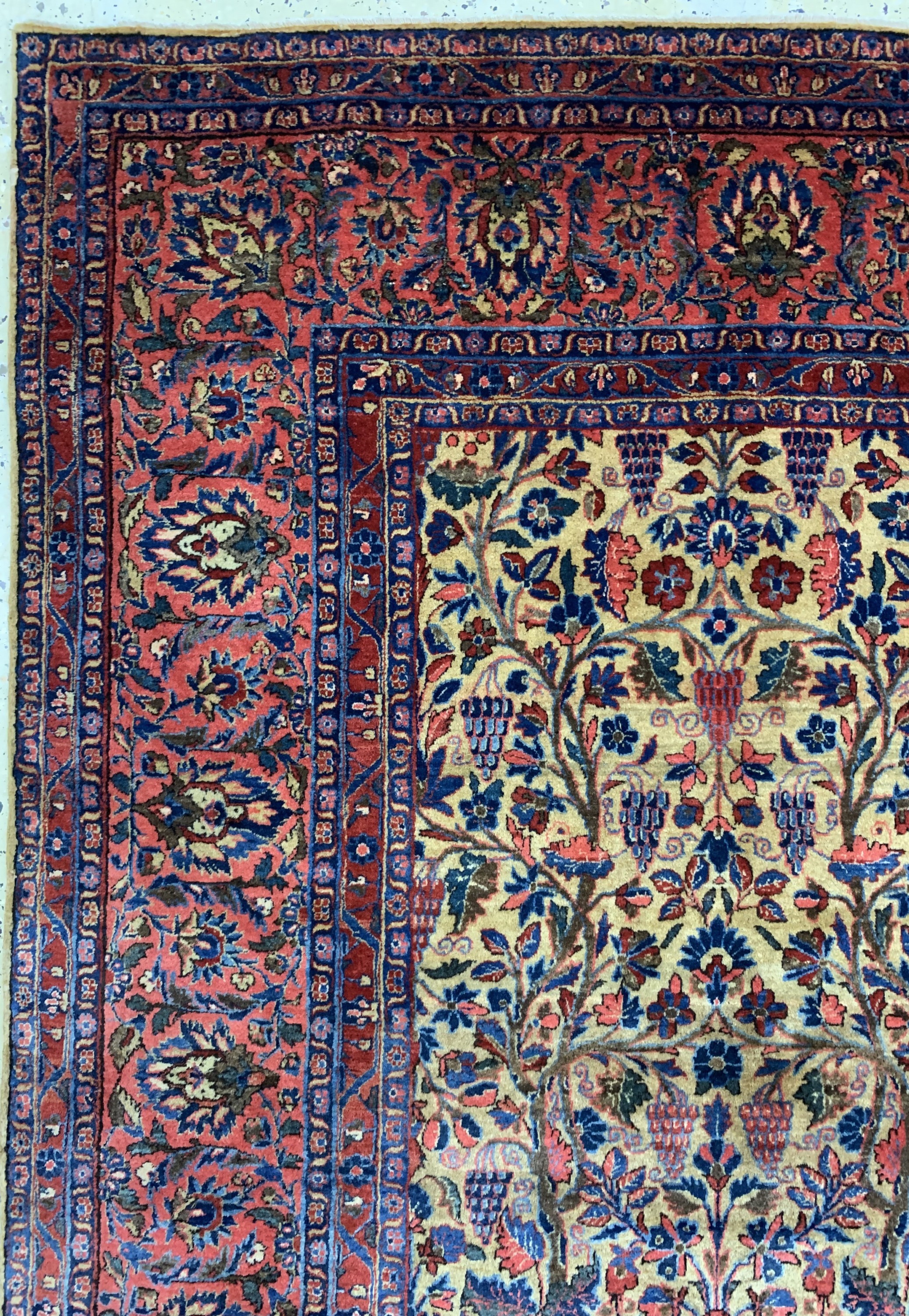 Detail d: Manchester Keschan antik, Persien, um 1900,Korkwolle auf Baumwolle, ca. 295 x 205 cm, fachkundig gereinigt, EHZ: 2
